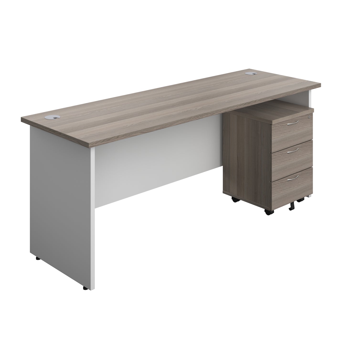 Aztec|Panel|Rectangular Desk with 3 Drawer Mobile Pedestal|1800x600|Grey Oak-White