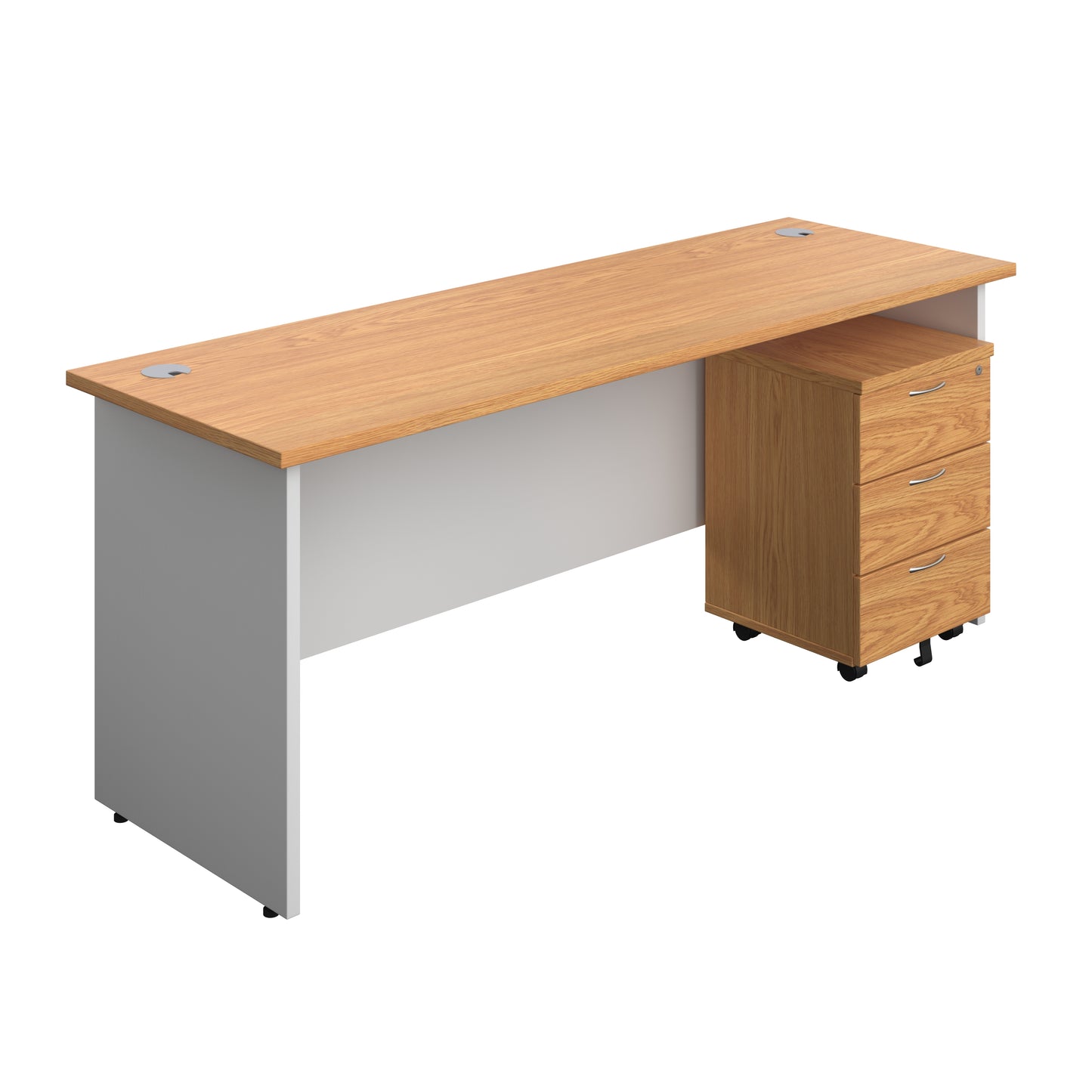 Aztec|Panel|Rectangular Desk with 3 Drawer Mobile Pedestal|1800x600|Nova Oak-White