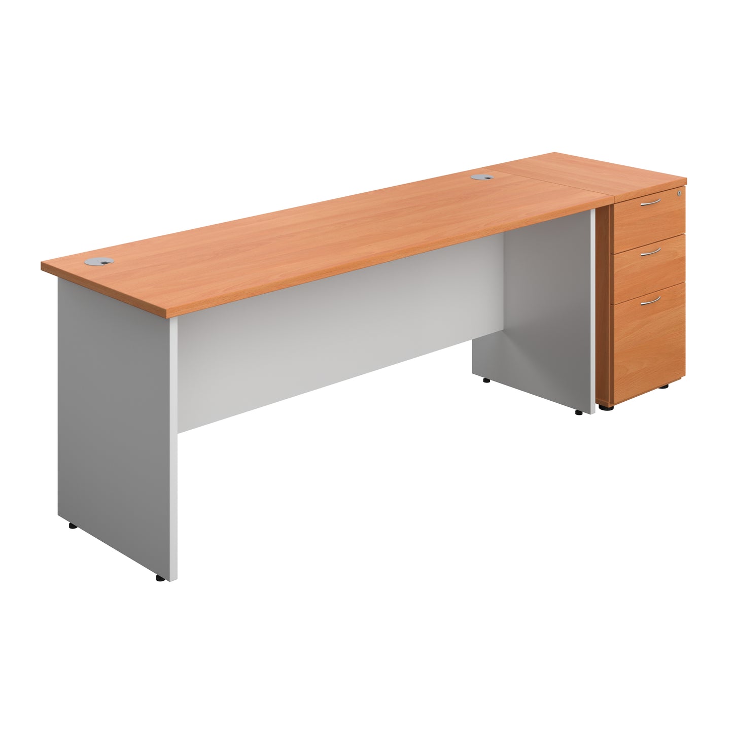 Aztec|Panel|Rectangular Desk with 3 Drawer 600 Desk High Pedestal|1800x600|Beech-White