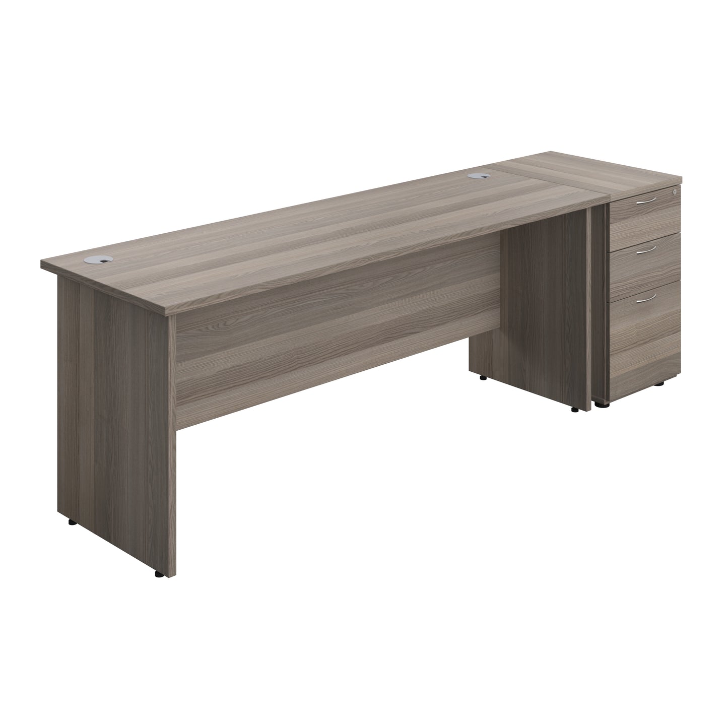 Aztec|Panel|Rectangular Desk with 3 Drawer 800 Desk High Pedestal|1800x600|Grey Oak