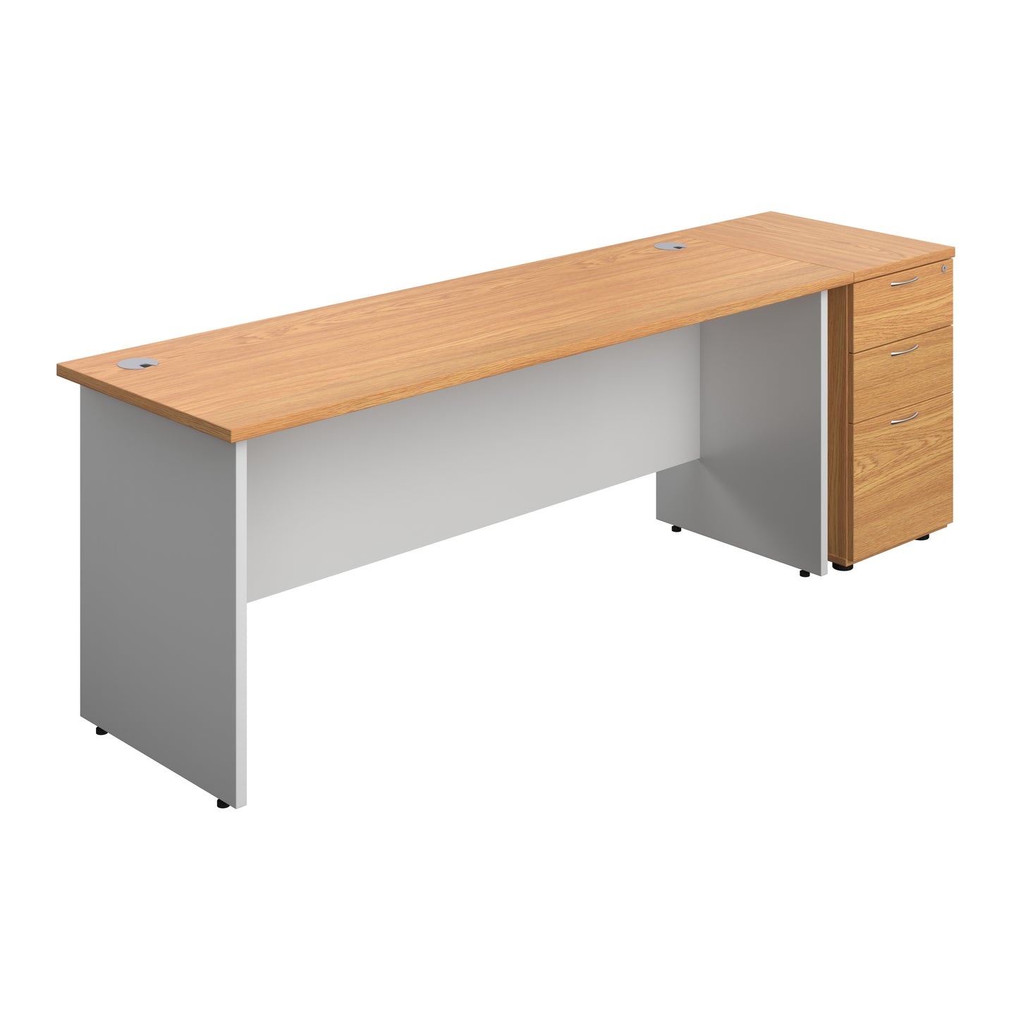 Aztec|Panel|Rectangular Desk with 3 Drawer 600 Desk High Pedestal|1800x600|Nova Oak-White