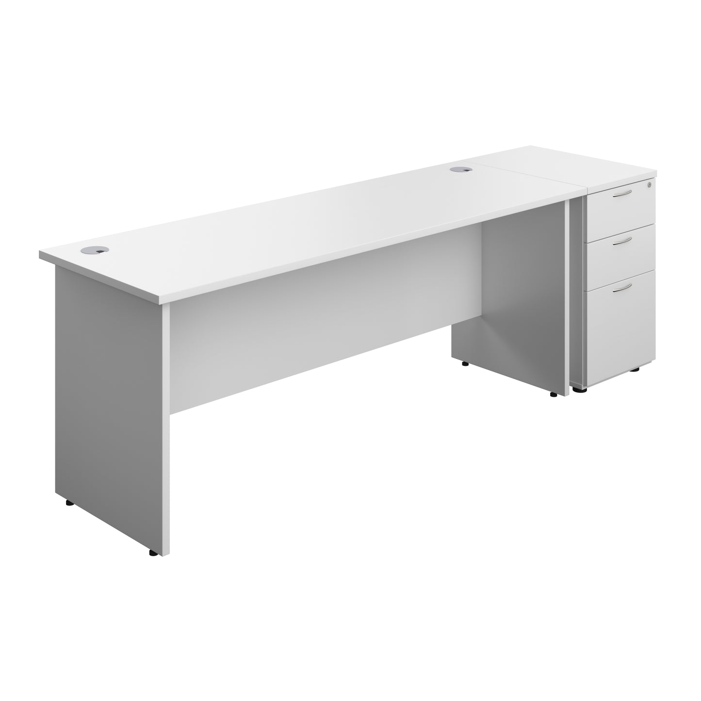 Aztec|Panel|Rectangular Desk with 3 Drawer 800 Desk High Pedestal|1800x600|White
