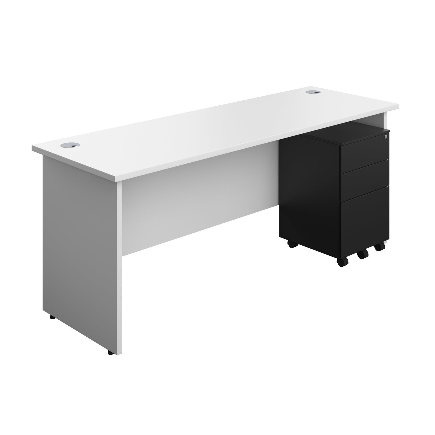 Aztec|Panel|Rectangular Desk with 3 Drawer Black Steel Pedestal|1800x600|White