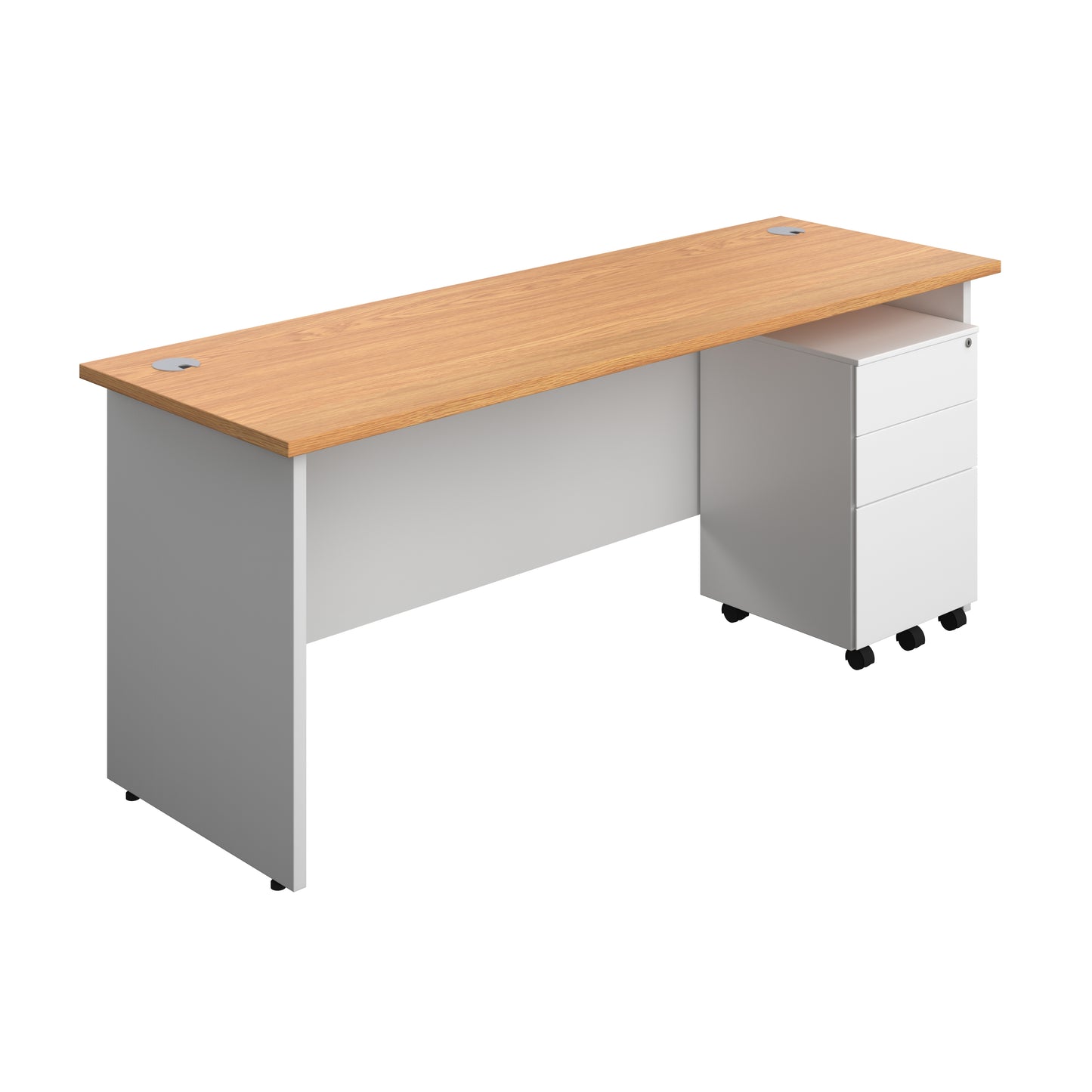 Aztec|Panel|Rectangular Desk with 3 Drawer Steel Pedestal|1800x600|Nova Oak-White