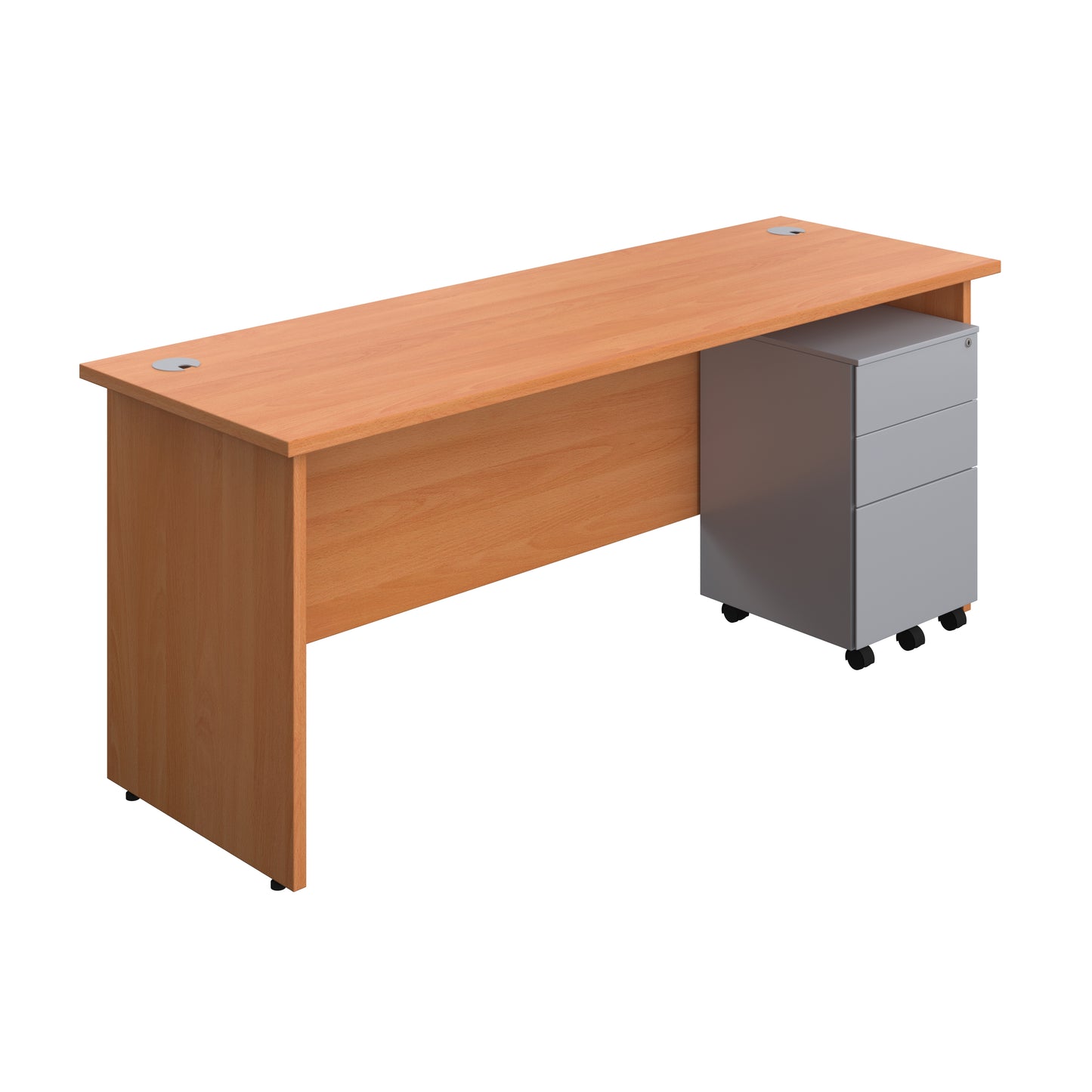 Aztec|Panel|Rectangular Desk with 3 Drawer Silver Steel Pedestal|1800x600|Beech