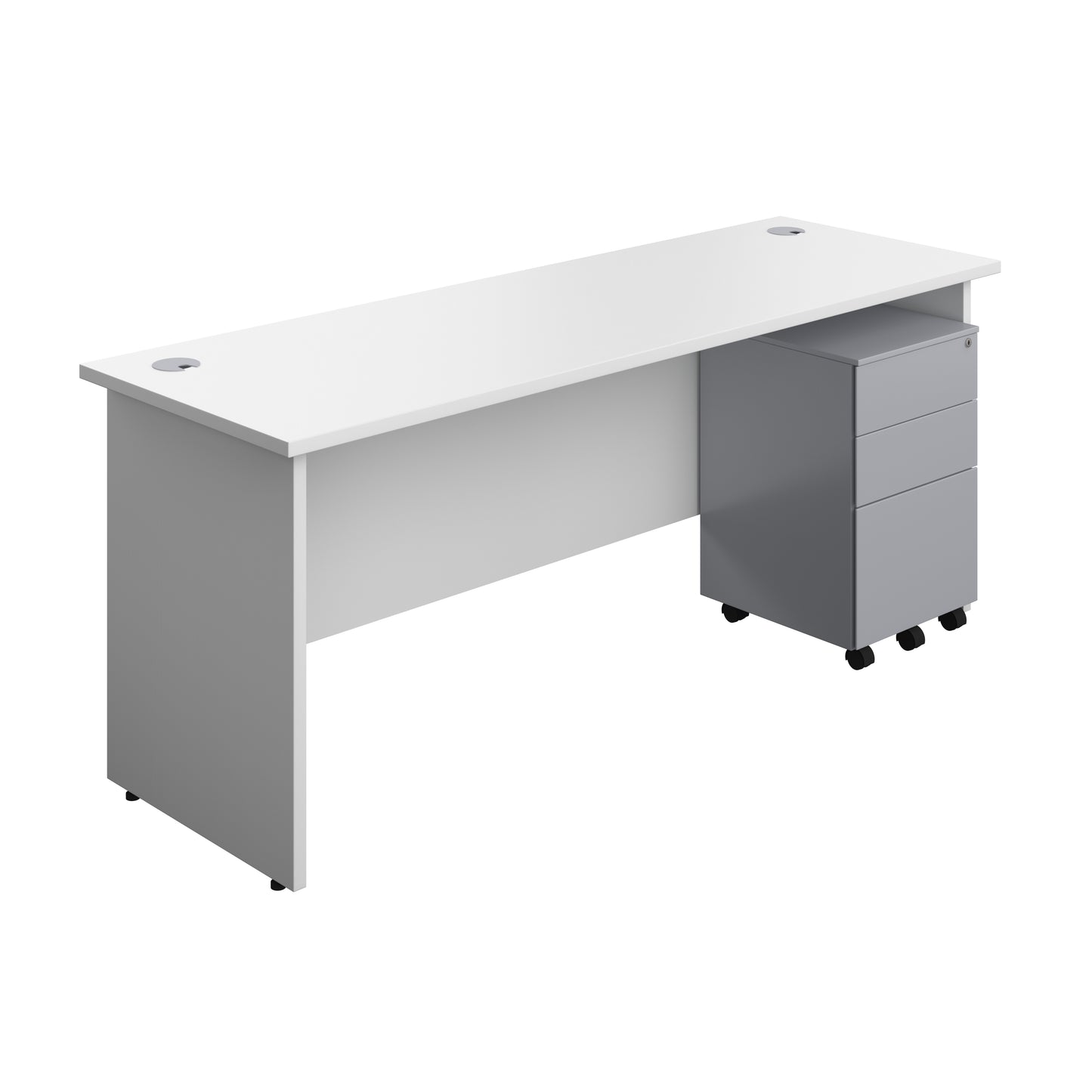 Aztec|Panel|Rectangular Desk with 3 Drawer Silver Steel Pedestal|1800x600|White