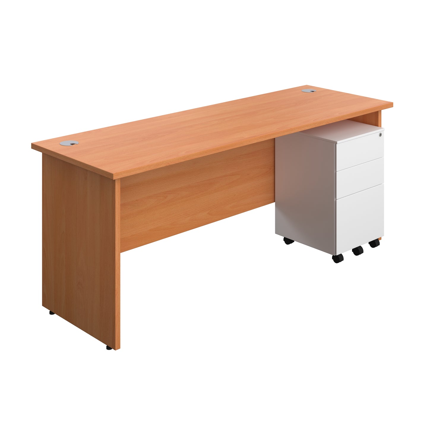 Aztec|Panel|Rectangular Desk with 3 Drawer White Steel Pedestal|1800x600|Beech
