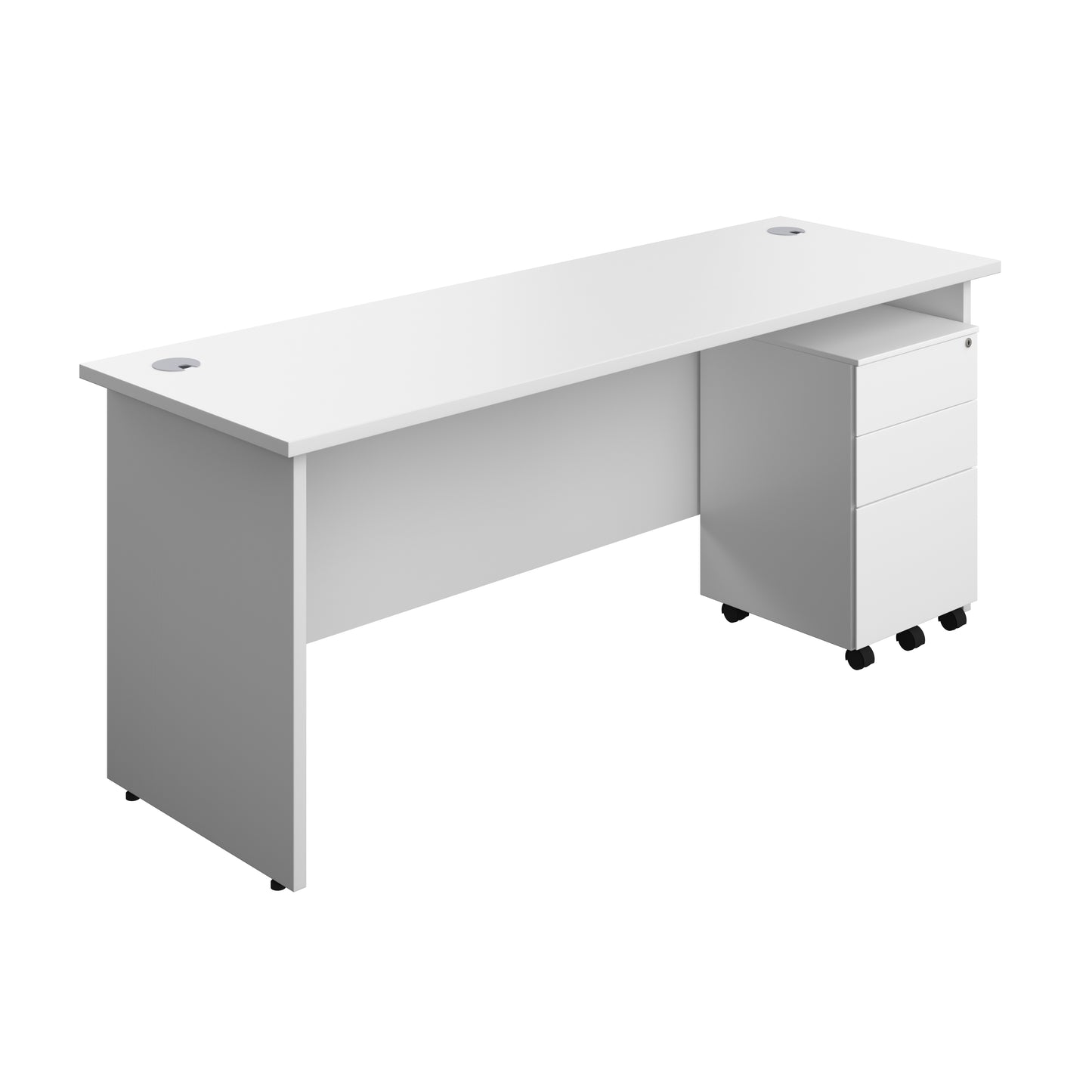 Aztec|Panel|Rectangular Desk with 3 Drawer Steel Pedestal|1800x600|White