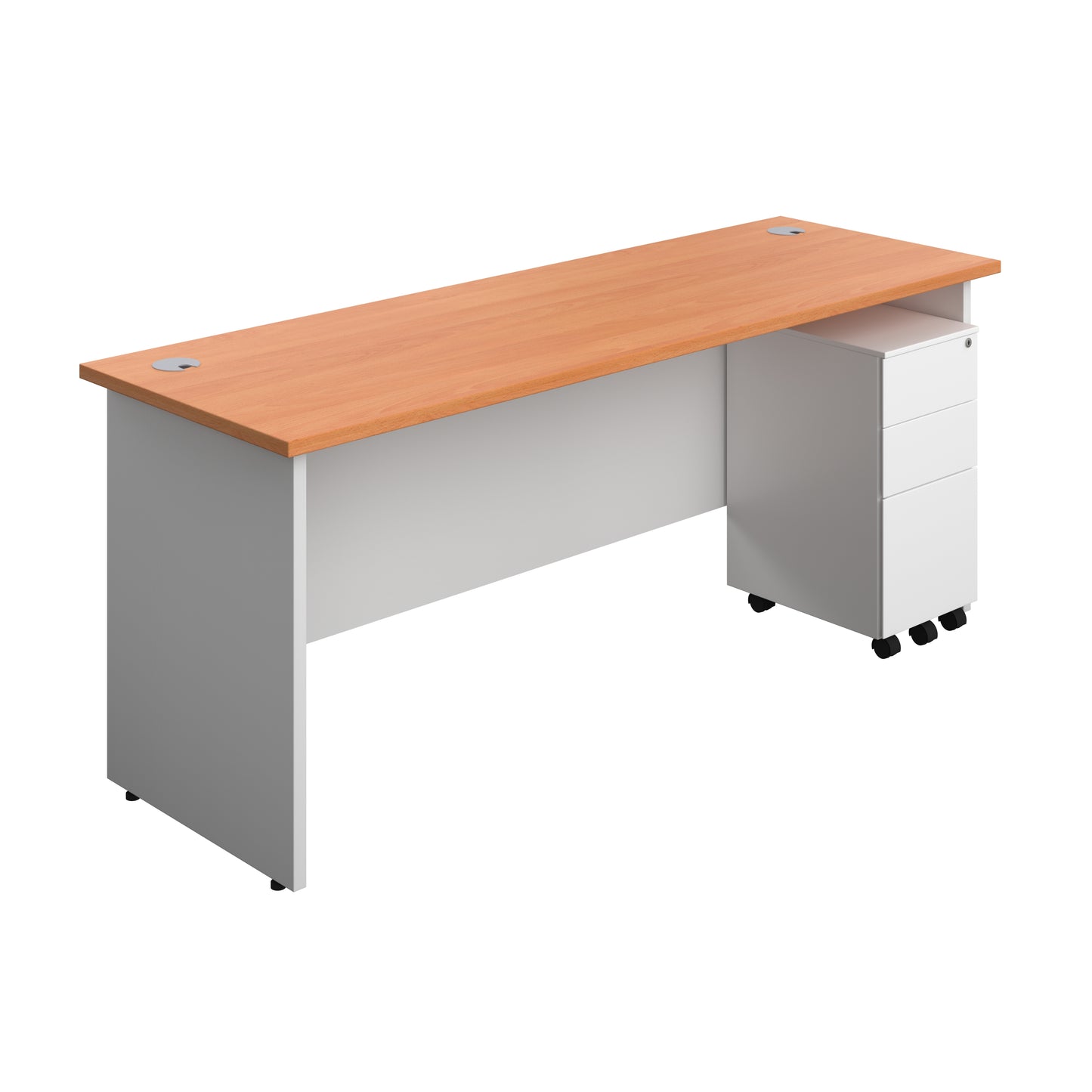 Aztec|Panel|Rectangular Desk with 3 Drawer Slimline Steel Pedestal|1800x600|Beech-White