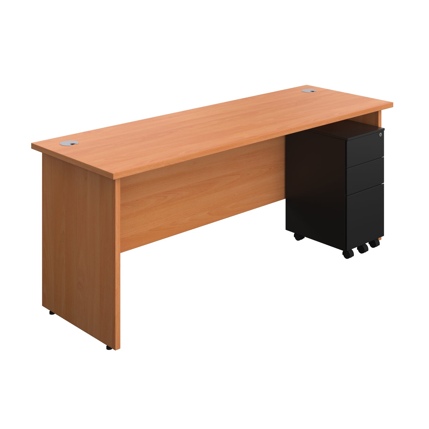 Aztec|Panel|Rectangular Desk with 3 Drawer Black Slimline Steel Pedestal|1800x600|Beech