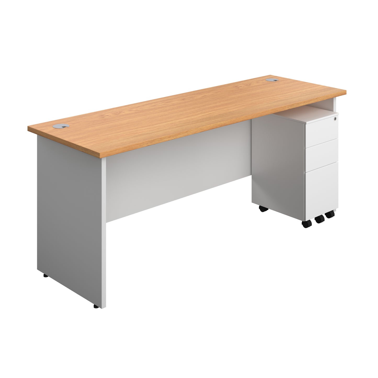 Aztec|Panel|Rectangular Desk with 3 Drawer Slimline Steel Pedestal|1800x600|Nova Oak-White