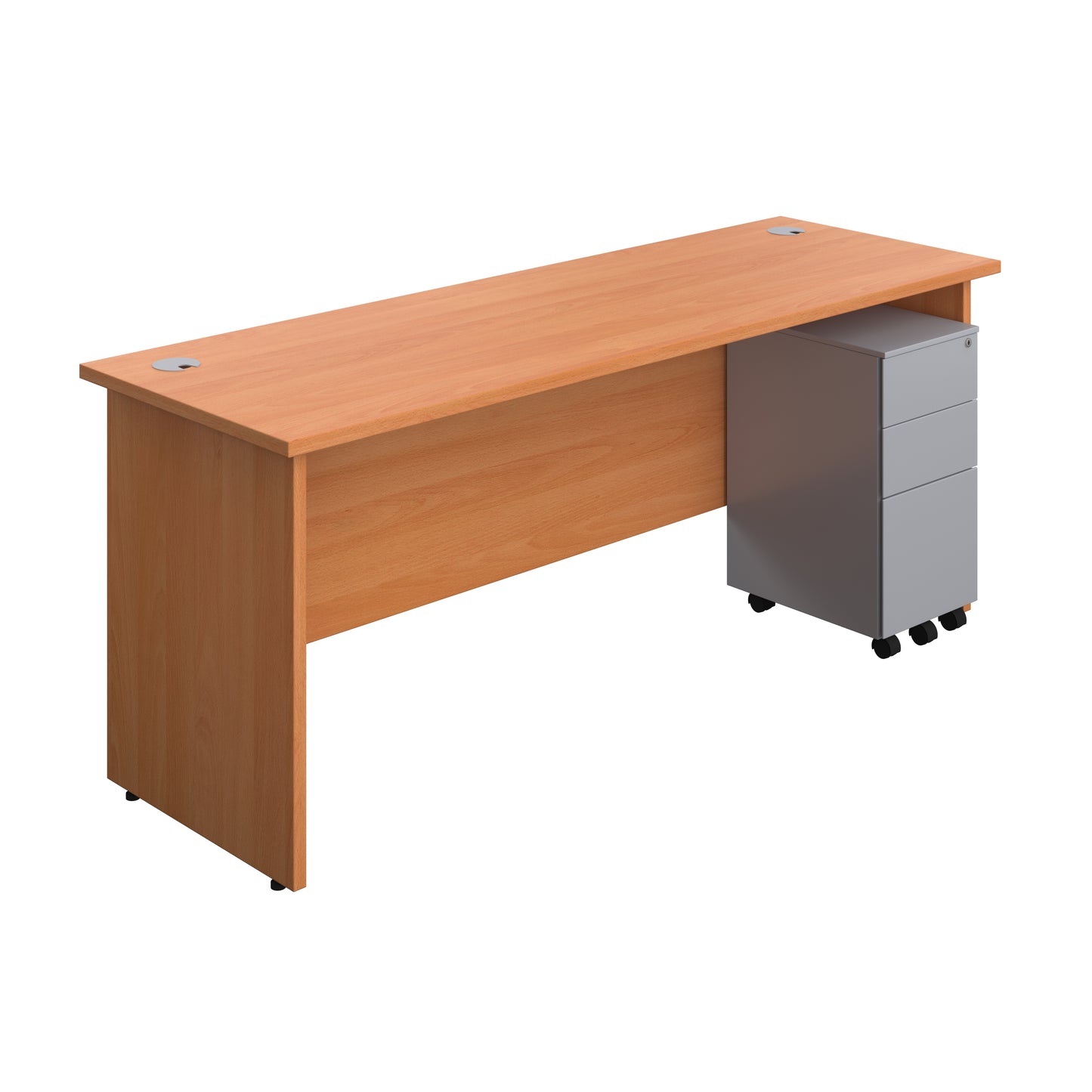 Aztec|Panel|Rectangular Desk with 3 Drawer Silver Slimline Steel Pedestal|1800x600|Beech