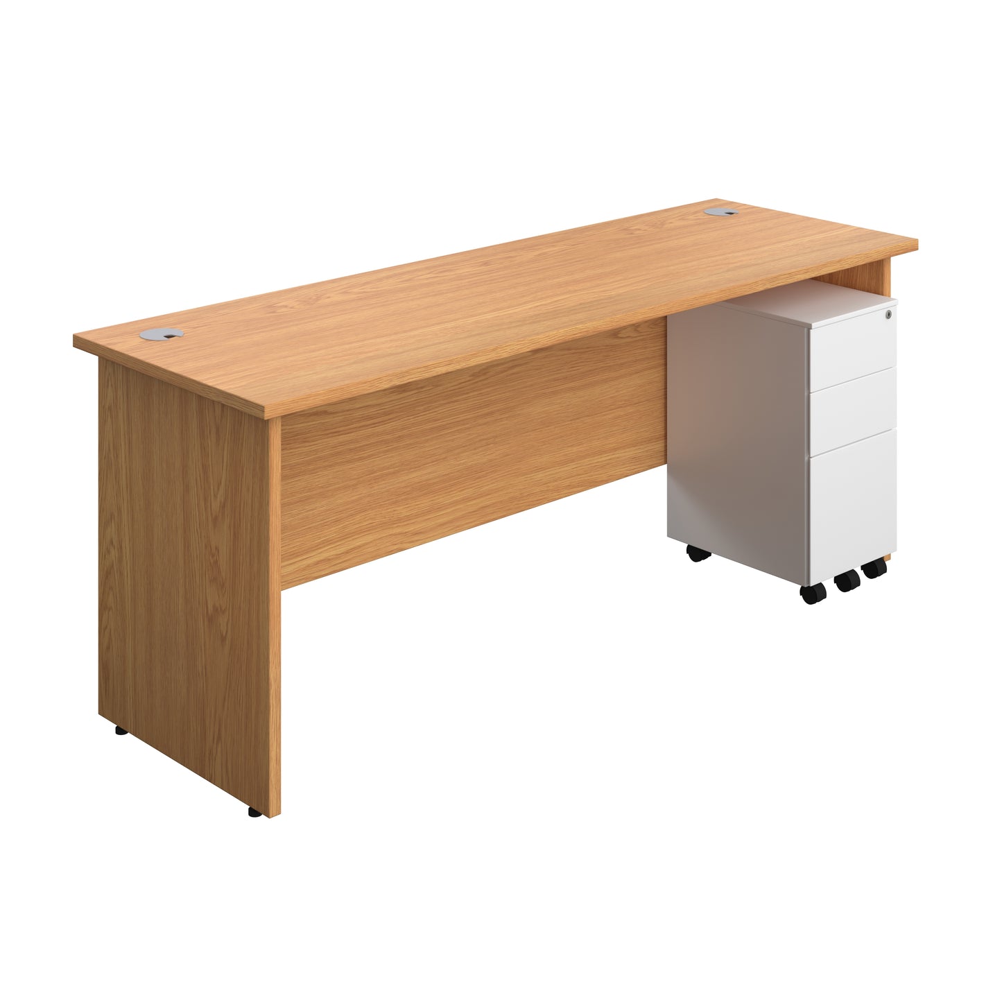 Aztec|Panel|Rectangular Desk with 3 Drawer White Slimline Steel Pedestal|1800x600|Nova Oak