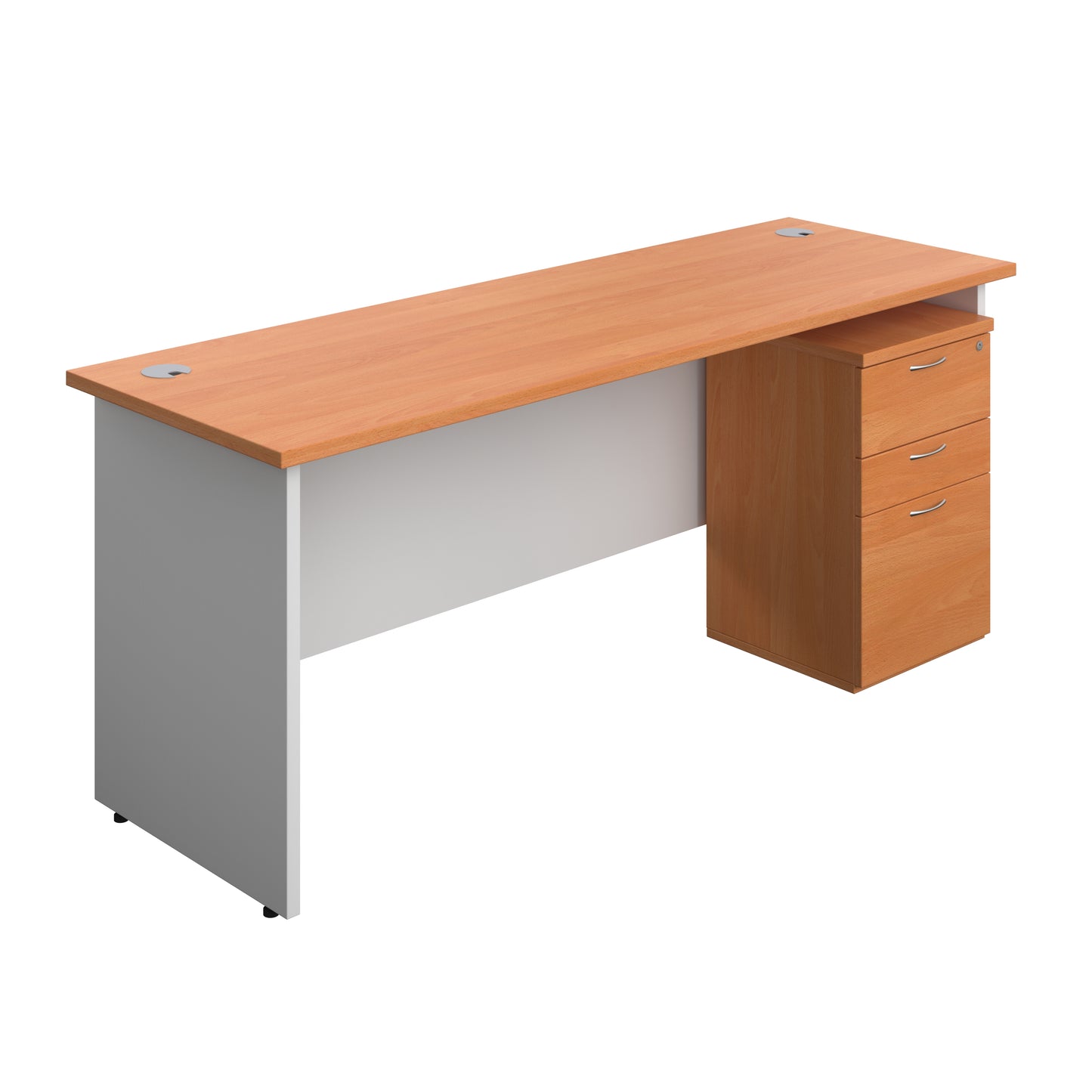 Aztec|Panel|Rectangular Desk with 3 Drawer Under Desk Pedestal|1800x600|Beech-White