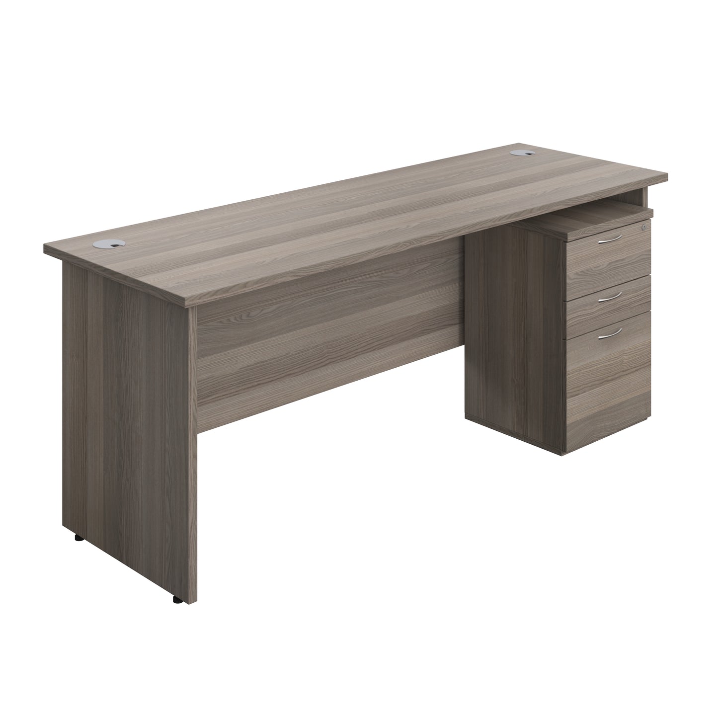 Aztec|Panel|Rectangular Desk with 3 Drawer Under Desk Pedestal|1800x600|Grey Oak