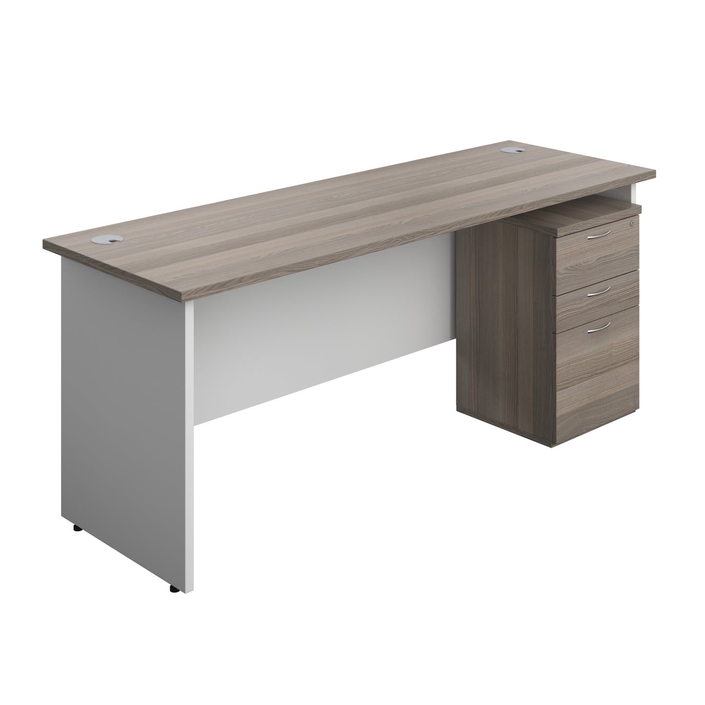 Aztec|Panel|Rectangular Desk with 3 Drawer Under Desk Pedestal|1800x600|Grey Oak-White