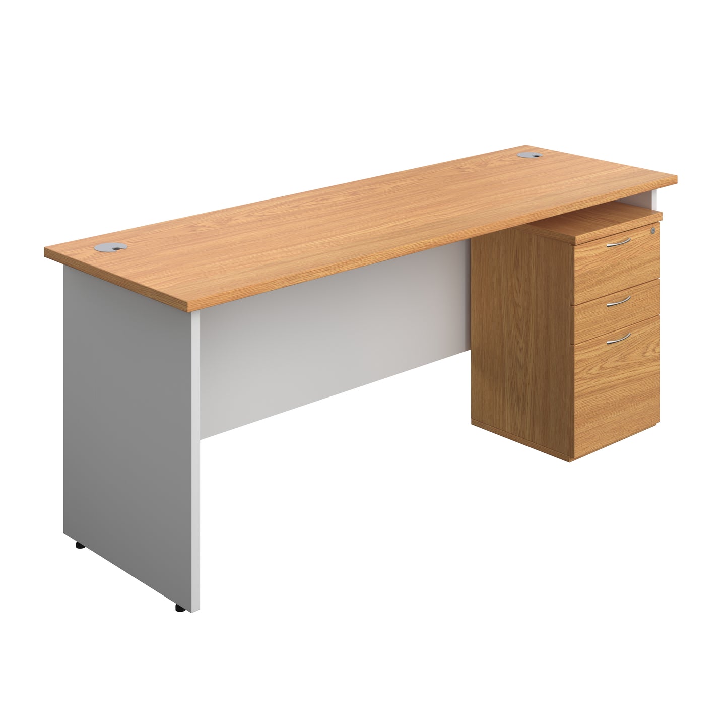 Aztec|Panel|Rectangular Desk with 3 Drawer Under Desk Pedestal|1800x600|Nova Oak-White
