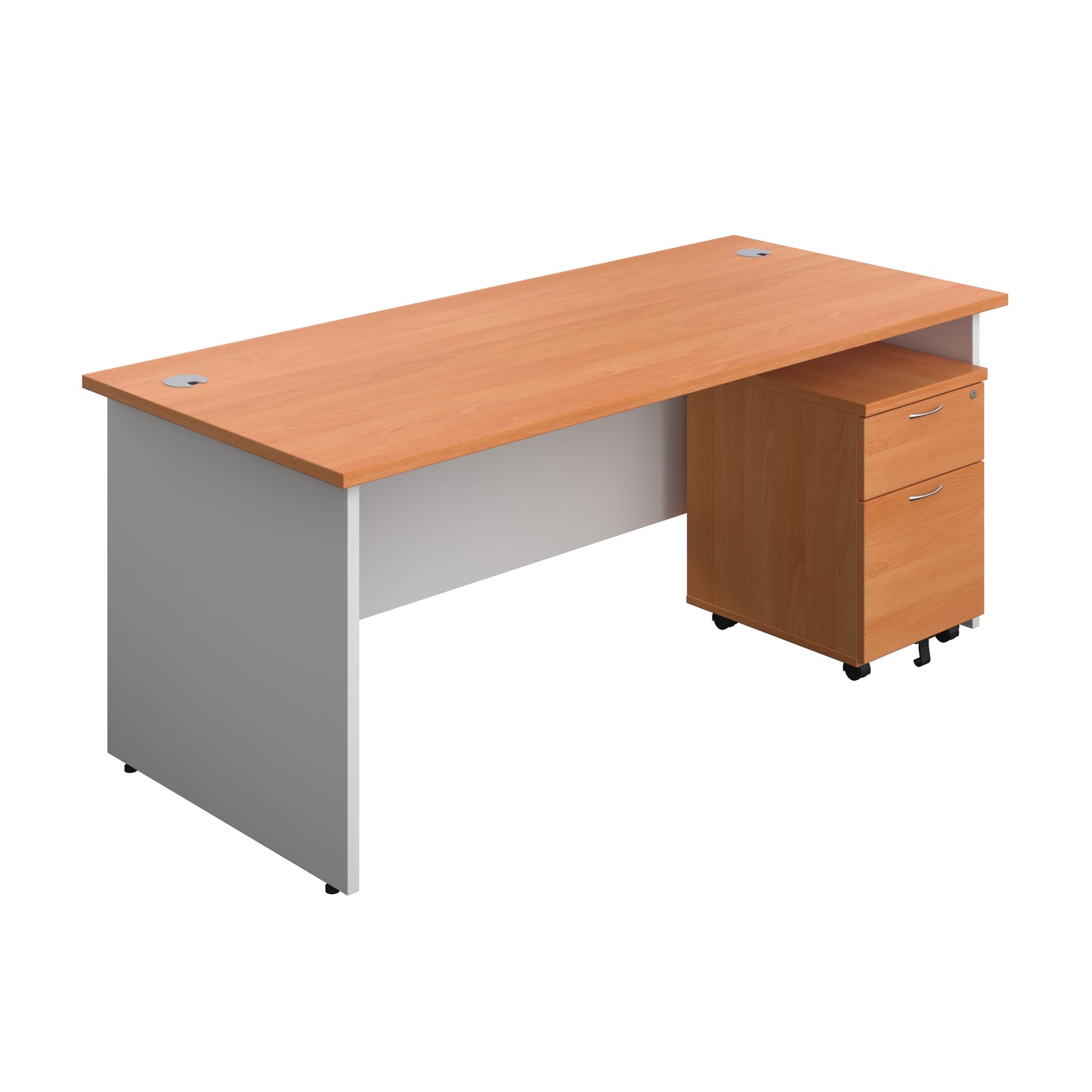 Aztec|Panel|Rectangular Desk with 2 Drawer Mobile Pedestal|1800x800|Beech-White