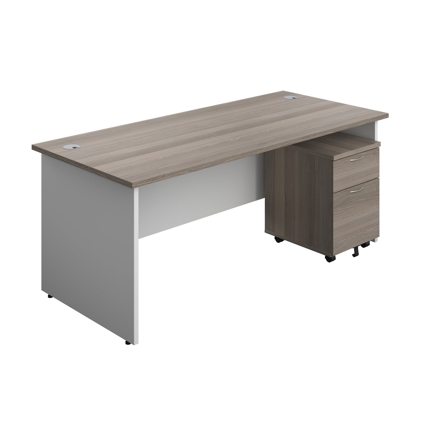 Aztec|Panel|Rectangular Desk with 2 Drawer Mobile Pedestal|1800x800|Grey Oak-White