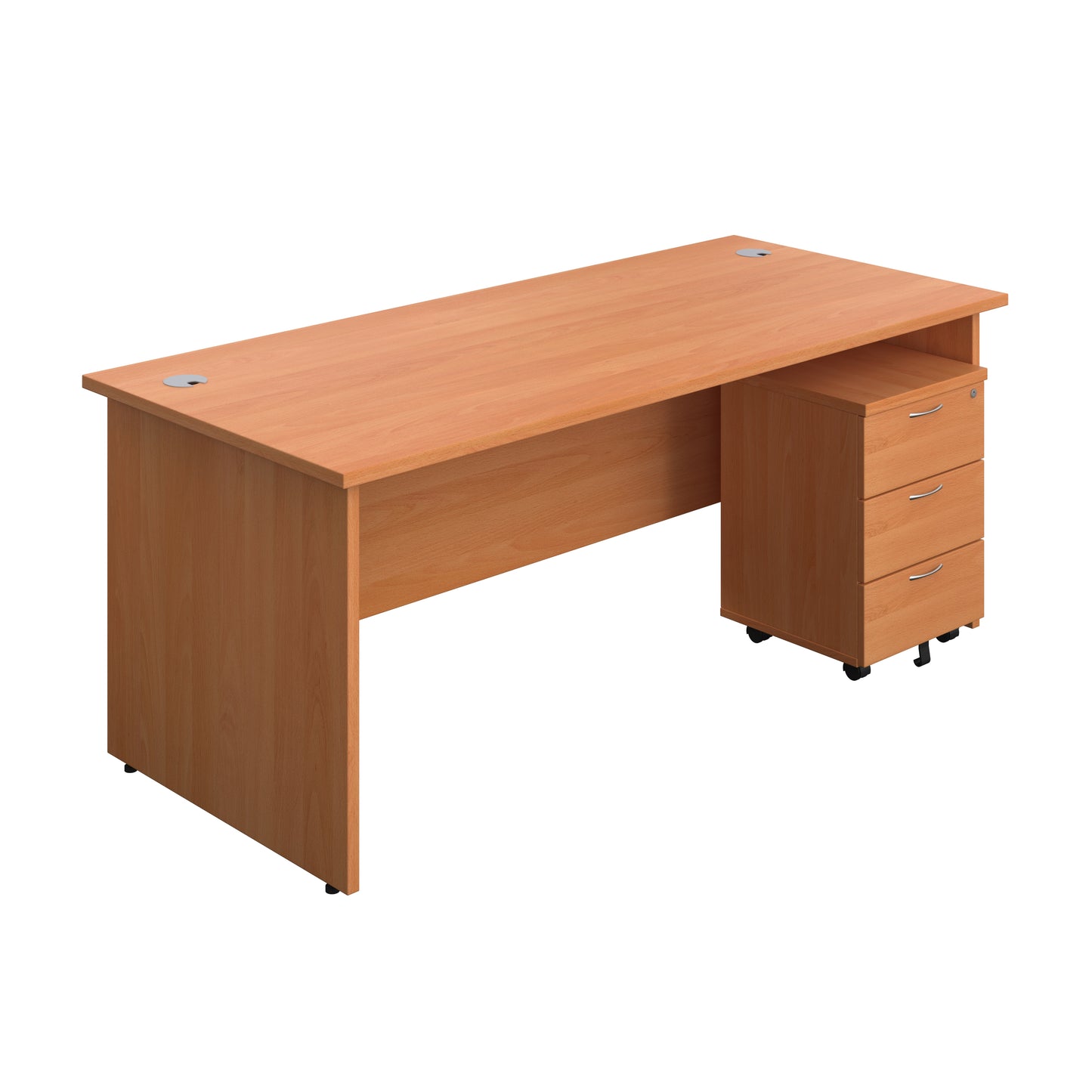 Aztec|Panel|Rectangular Desk with 3 Drawer Pedestal|1600x800|Beech