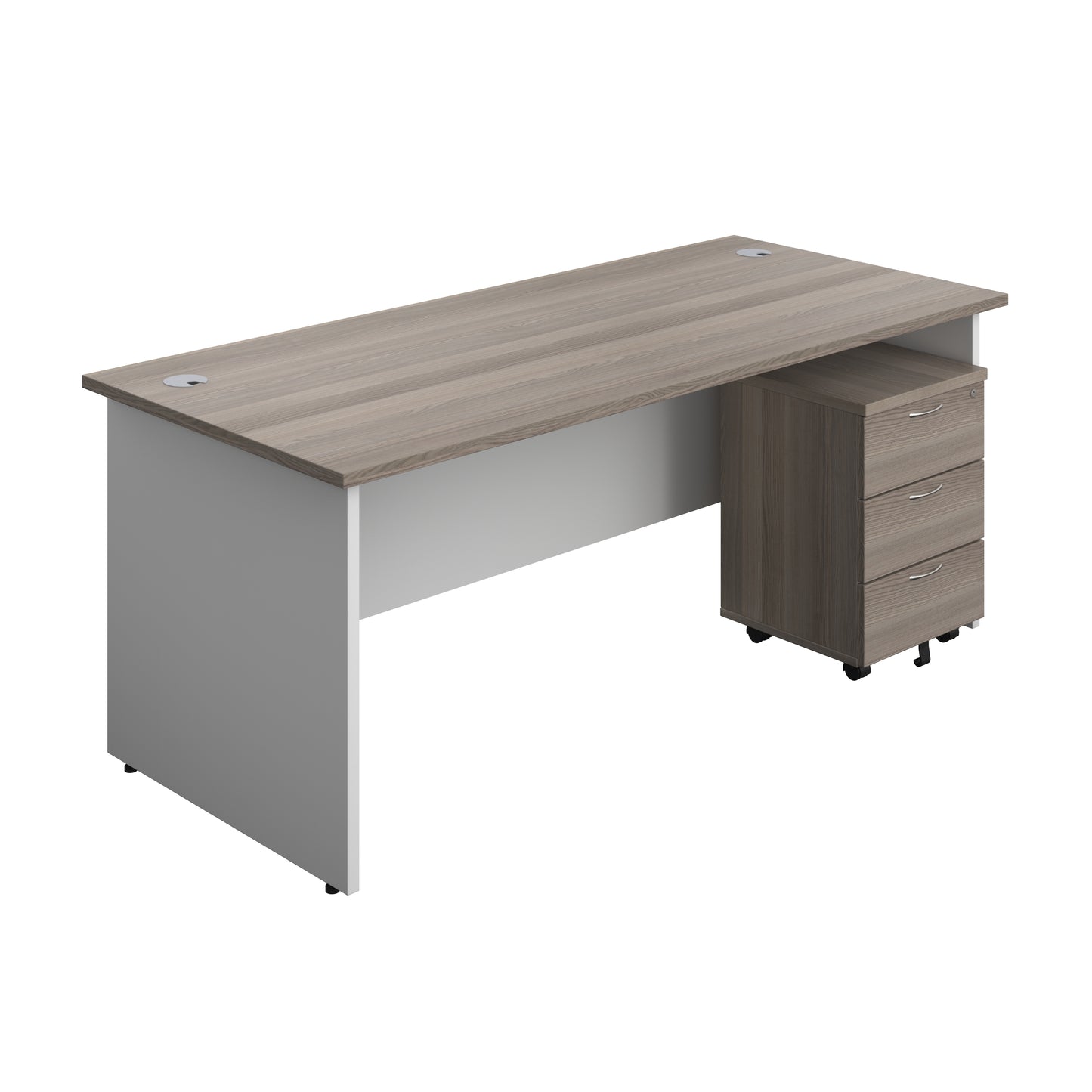 Aztec|Panel|Rectangular Desk with 3 Drawer Mobile Pedestal|1800x800|Grey Oak-White