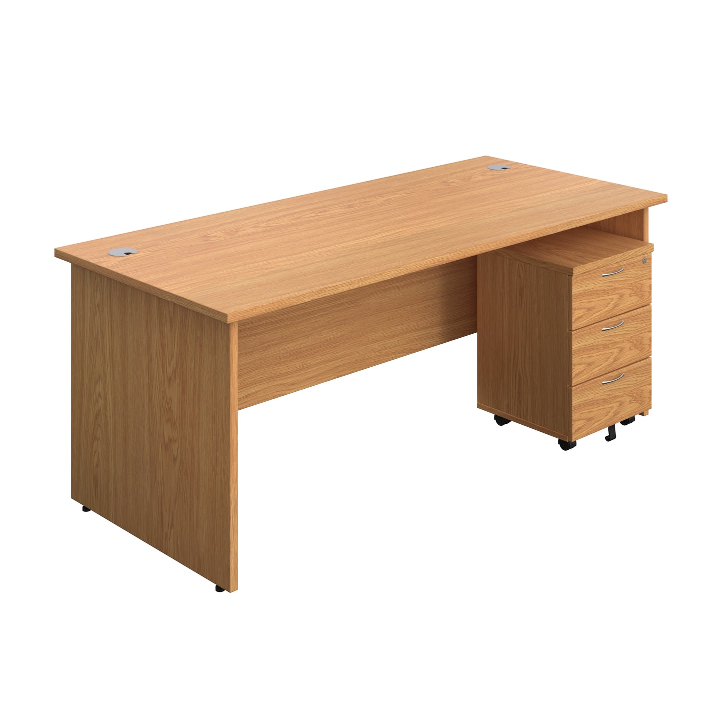Aztec|Panel|Rectangular Desk with 3 Drawer Pedestal|1600x800|Nova Oak
