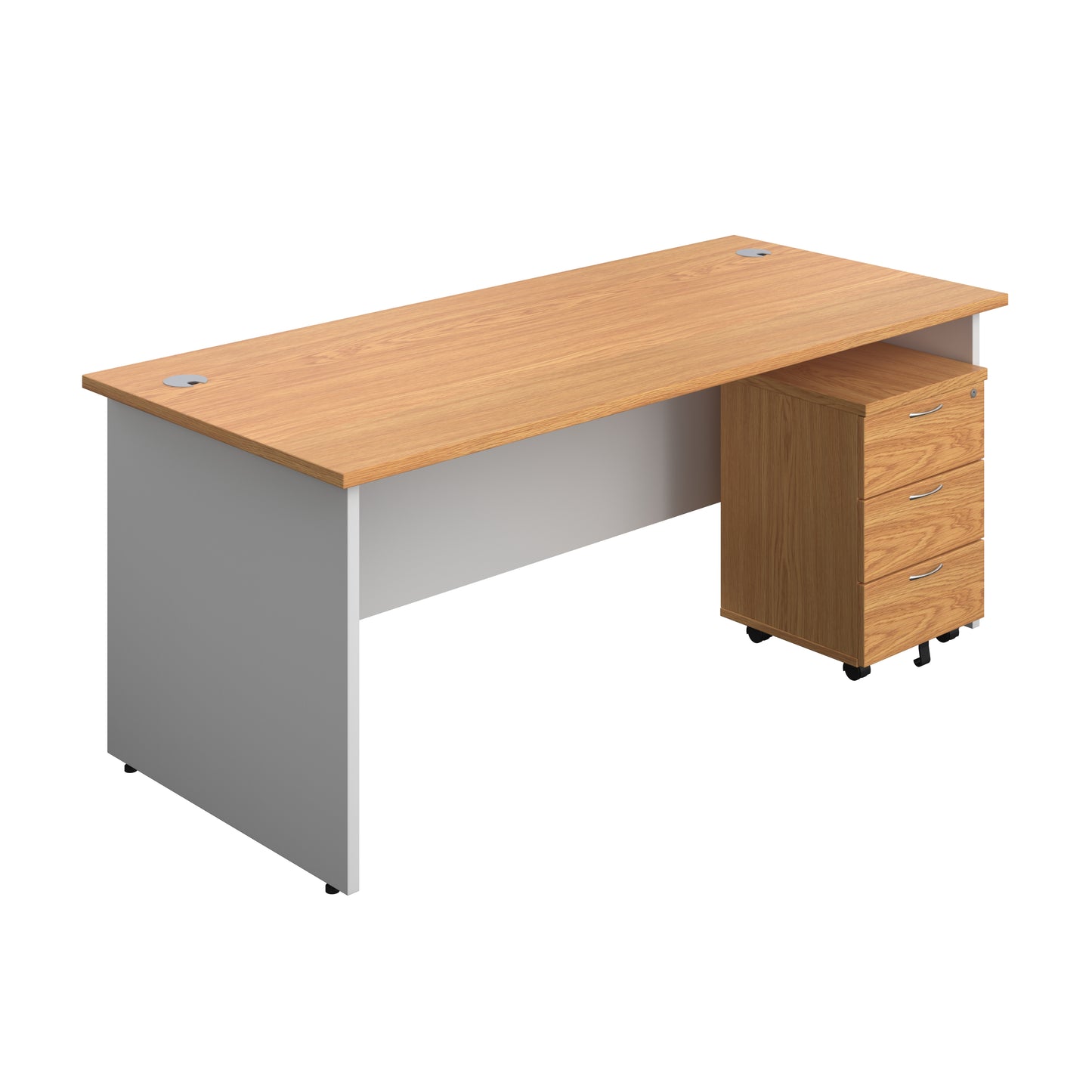 Aztec|Panel|Rectangular Desk with 3 Drawer Mobile Pedestal|1800x800|Nova Oak-White