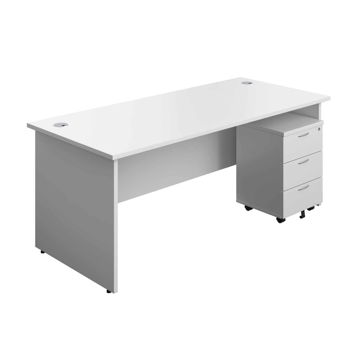 Aztec|Panel|Rectangular Desk with 3 Drawer Pedestal|1600x800|White