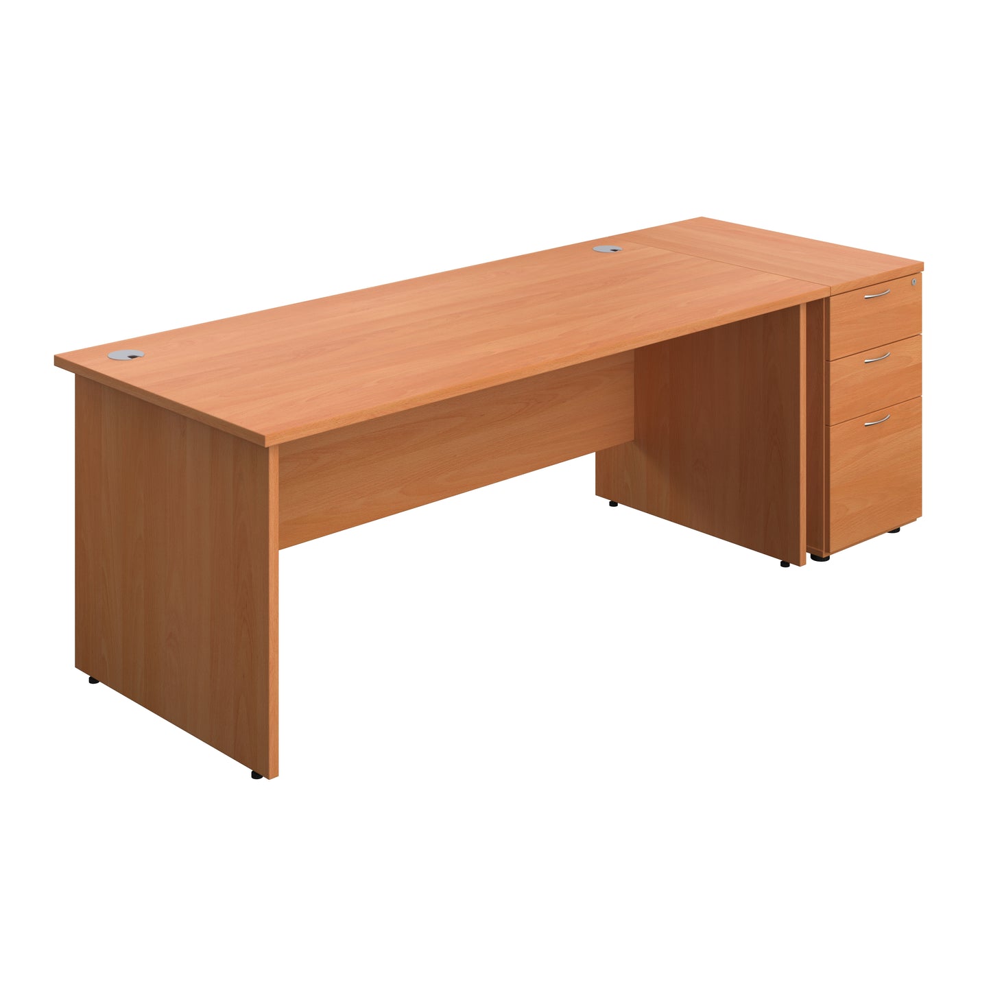 Aztec|Panel|Rectangular Desk with 3 Drawer 800 Desk High Pedestal|1800x800|Beech