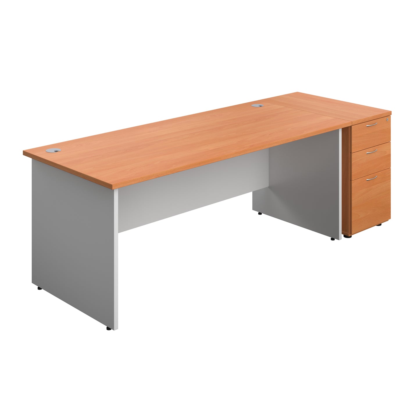 Aztec|Panel|Rectangular Desk with 3 Drawer 800 Desk High Pedestal|1800x800|Beech-White