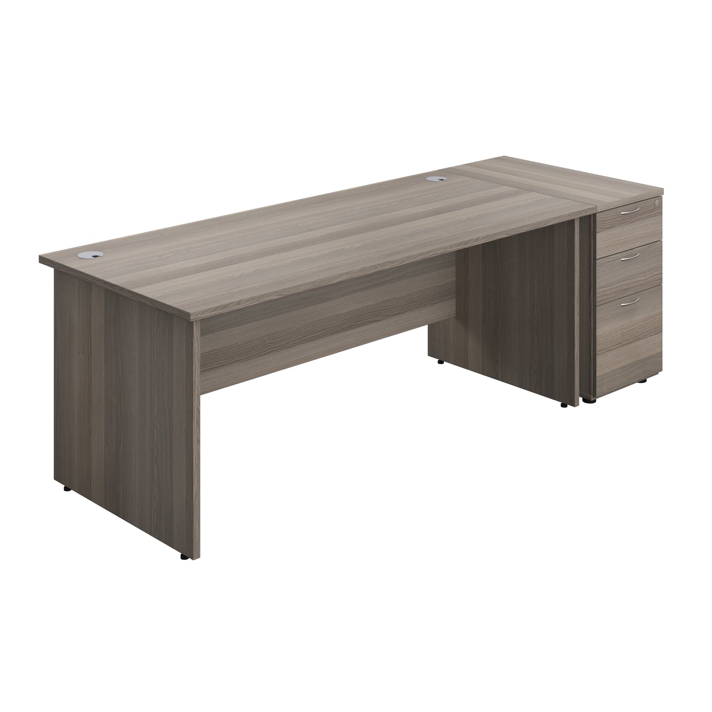 Aztec|Panel|Rectangular Desk with 3 Drawer 800 Desk High Pedestal|1800x800|Grey Oak