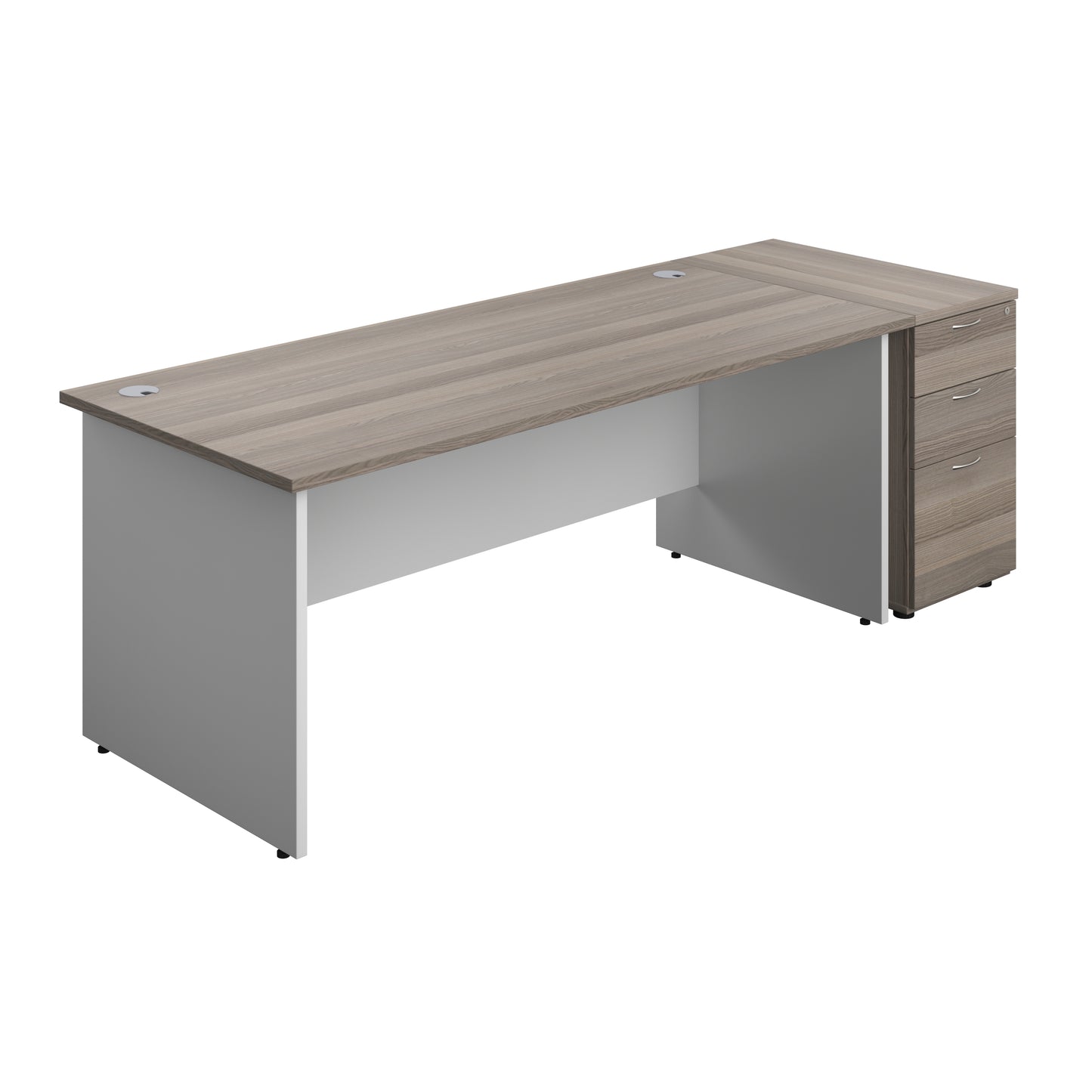 Aztec|Panel|Rectangular Desk with 3 Drawer 800 Desk High Pedestal|1800x800|Grey Oak-White