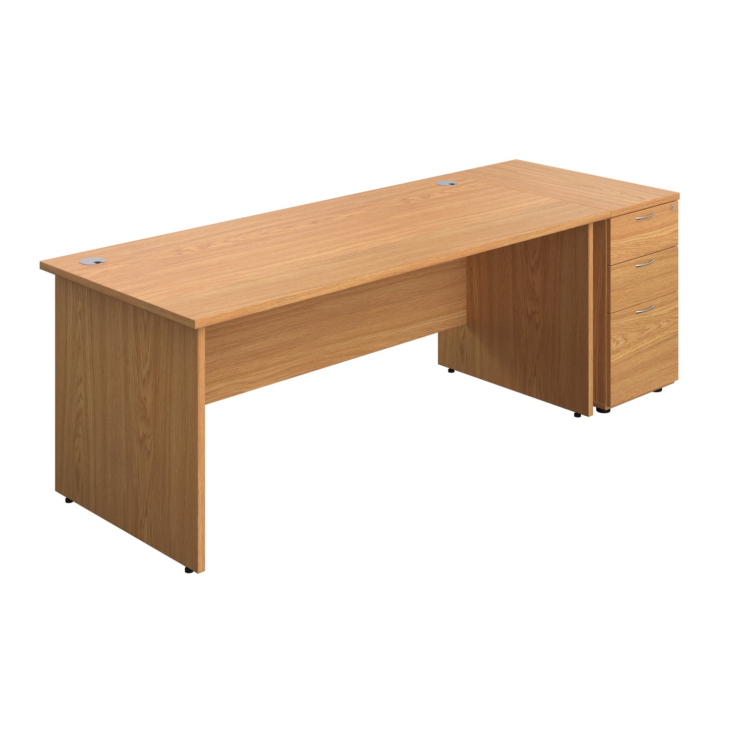 Aztec|Panel|Rectangular Desk with 3 Drawer 800 Desk High Pedestal|1800x800|Nova Oak