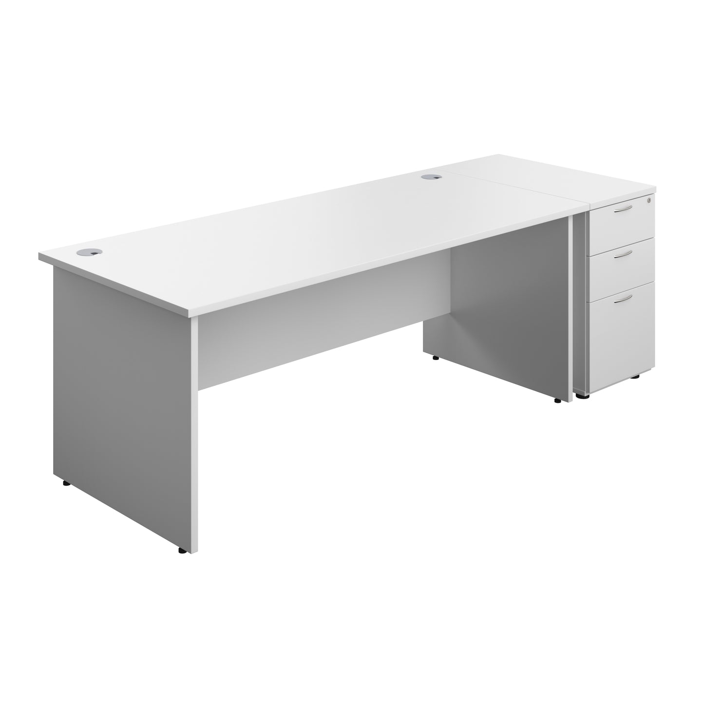 Aztec|Panel|Rectangular Desk with 3 Drawer 800 Desk High Pedestal|1800x800|White