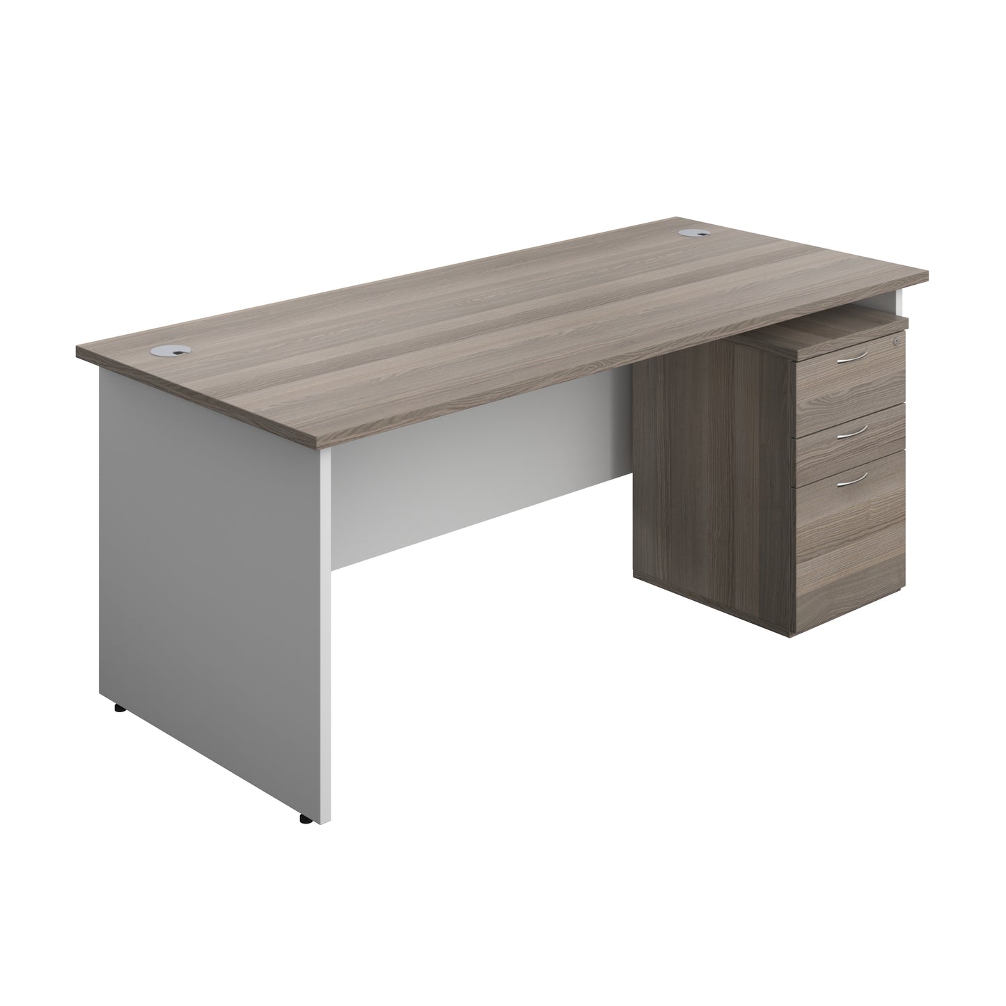 Aztec|Panel|Rectangular Desk with 3 Drawer High Mobile Pedestal|1800x800|Grey Oak-White