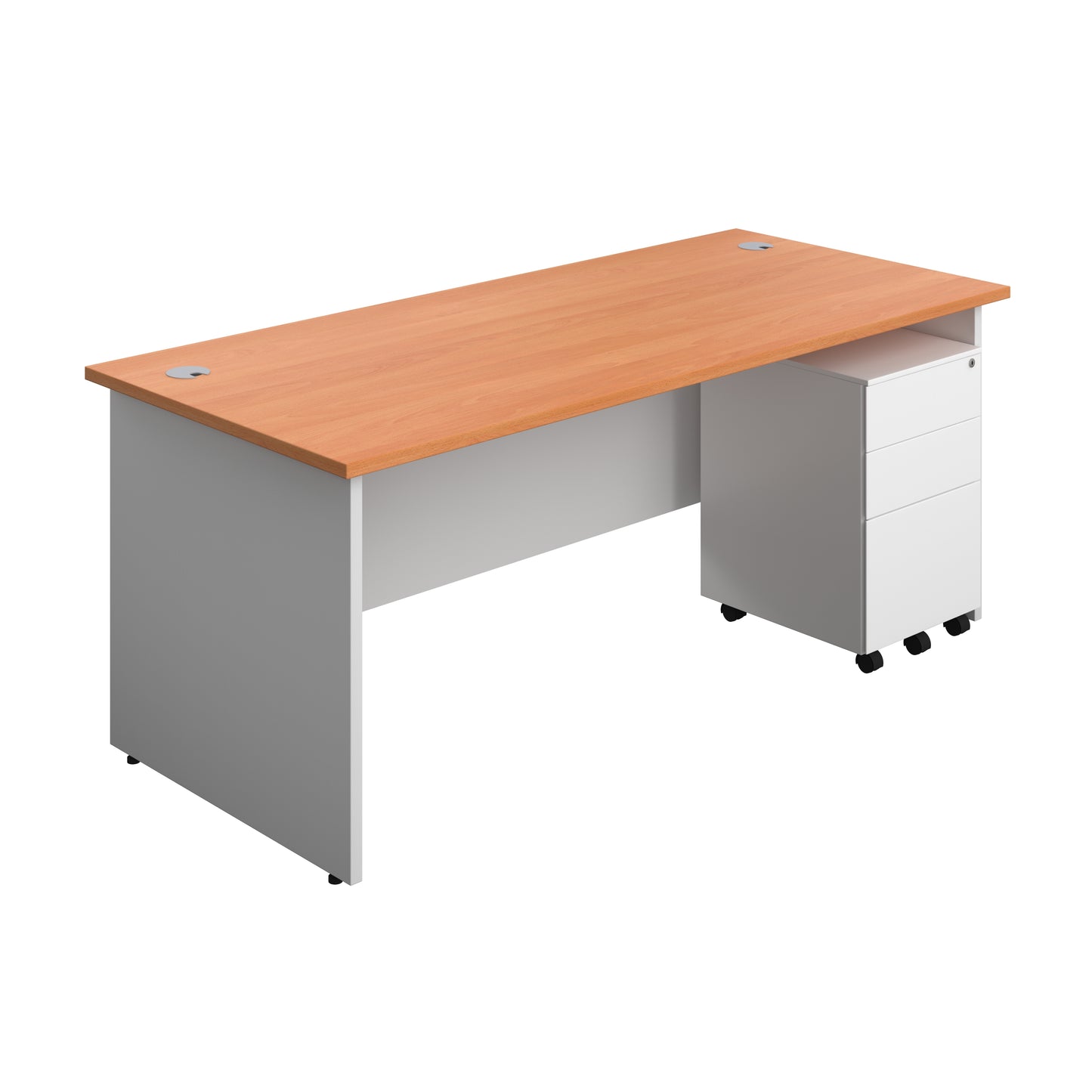 Aztec|Panel|Rectangular Desk with 3 Drawer Steel Pedestal|1800x800|Beech-White