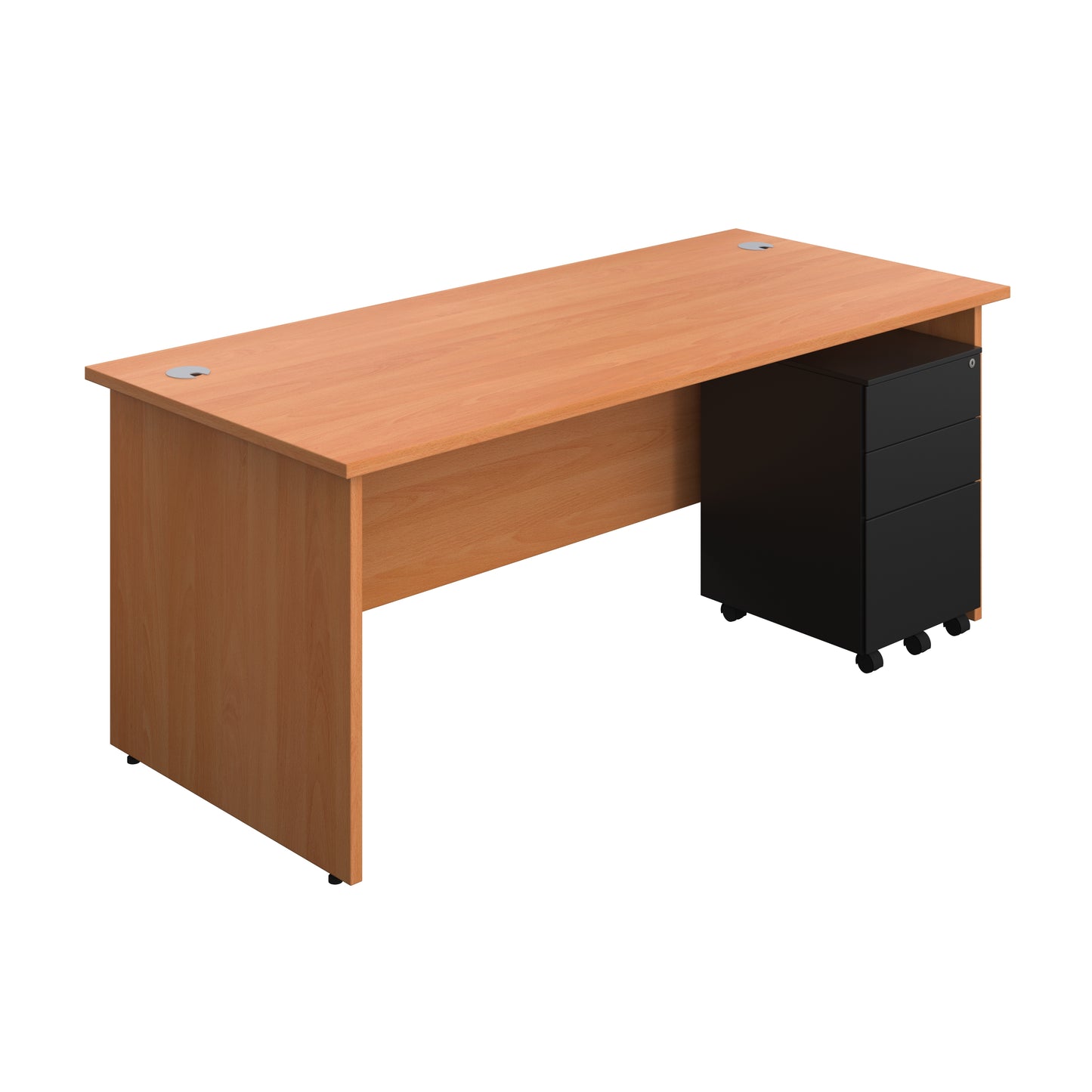 Aztec|Panel|Rectangular Desk with 3 Drawer Black Steel Pedestal|1800x800|Beech