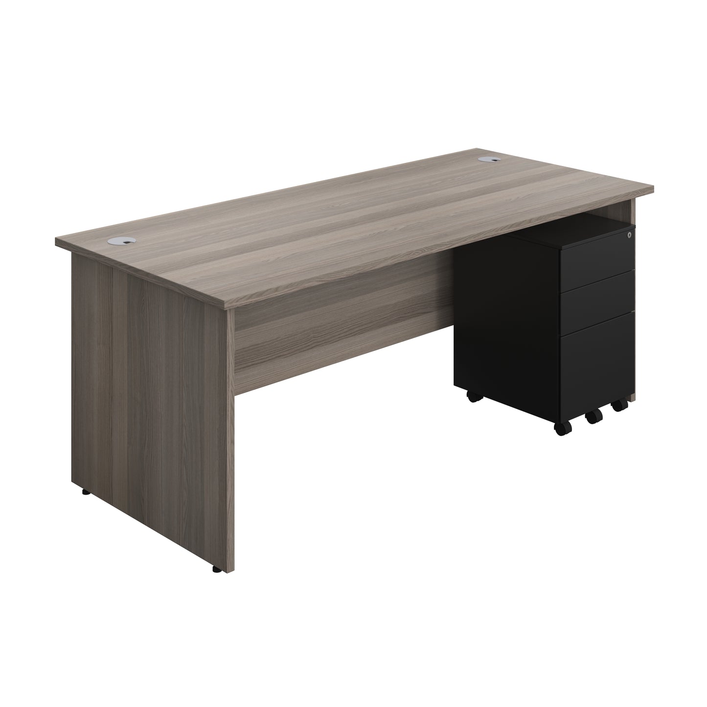 Aztec|Panel|Rectangular Desk with 3 Drawer Black Steel Pedestal|1800x800|Grey Oak