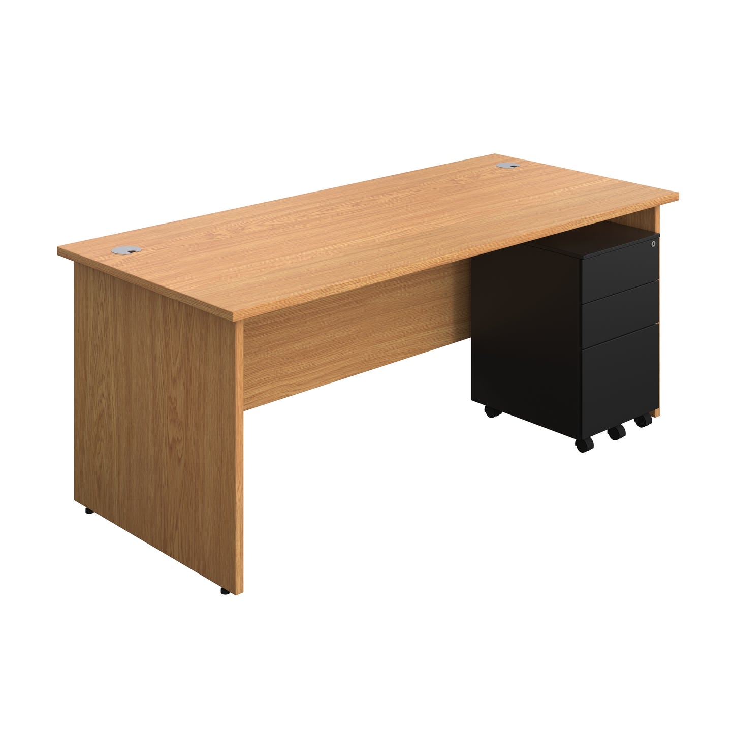 Aztec|Panel|Rectangular Desk with 3 Drawer Black Steel Pedestal|1800x800|Nova Oak