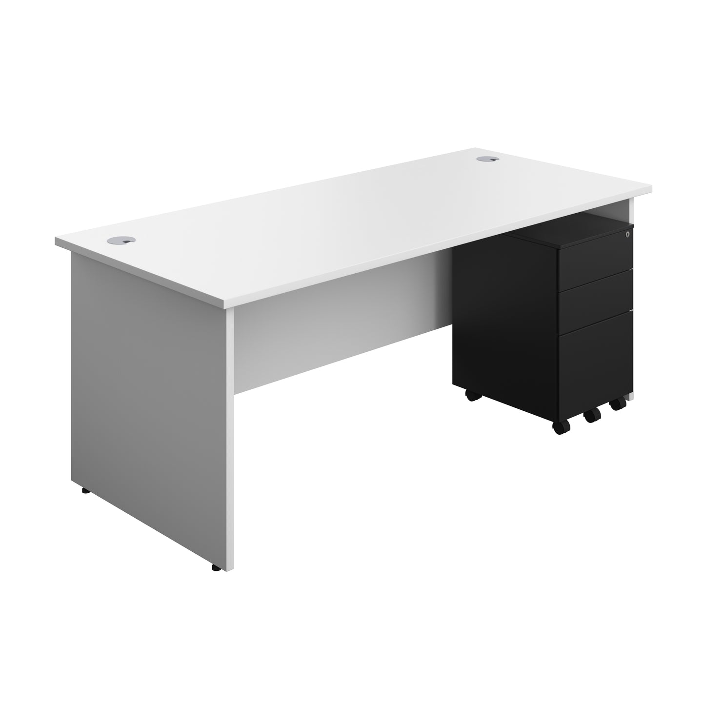 Aztec|Panel|Rectangular Desk with 3 Drawer Black Steel Pedestal|1800x800|White