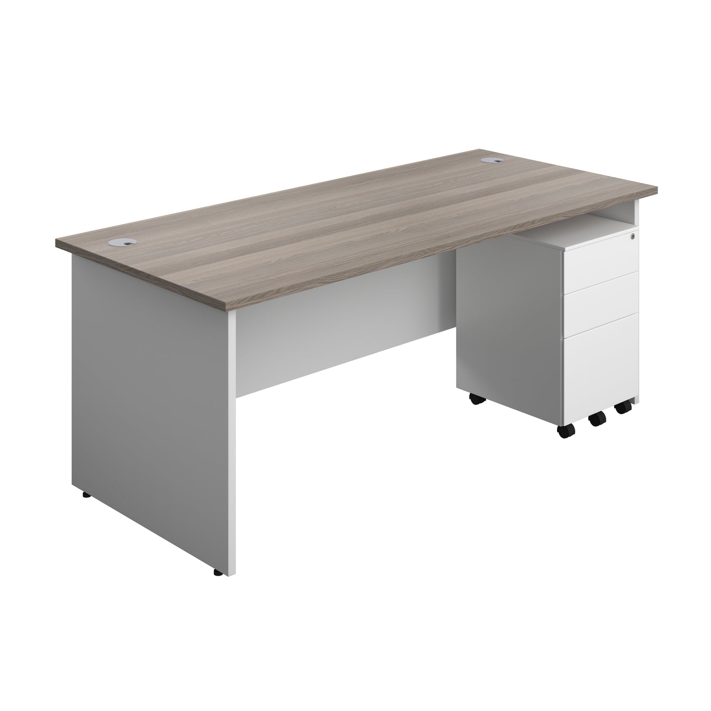 Aztec|Panel|Rectangular Desk with 3 Drawer Steel Pedestal|1800x800|Grey Oak-White