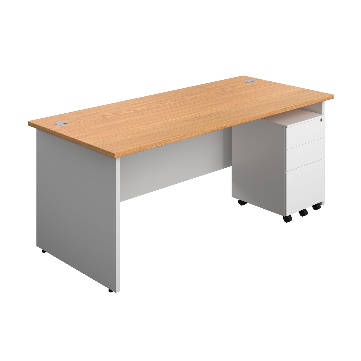 Aztec|Panel|Rectangular Desk with 3 Drawer Steel Pedestal|1800x800|Nova Oak-White