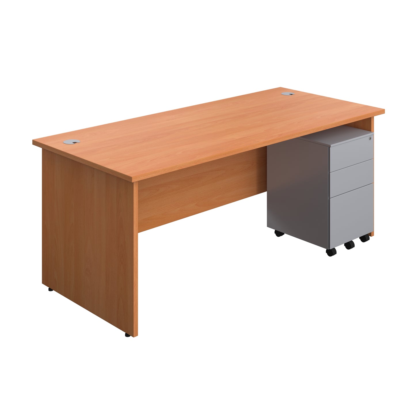 Aztec|Panel|Rectangular Desk with 3 Drawer Silver Steel Pedestal|1800x800|Beech