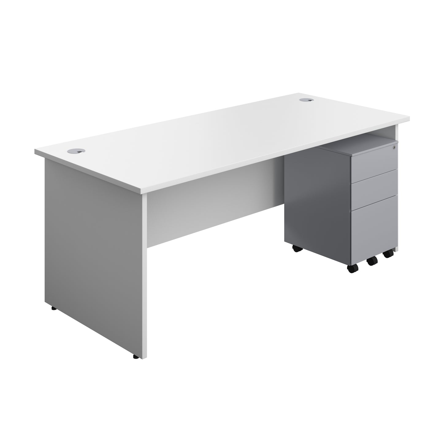 Aztec|Panel|Rectangular Desk with 3 Drawer Silver Steel Pedestal|1800x800|White