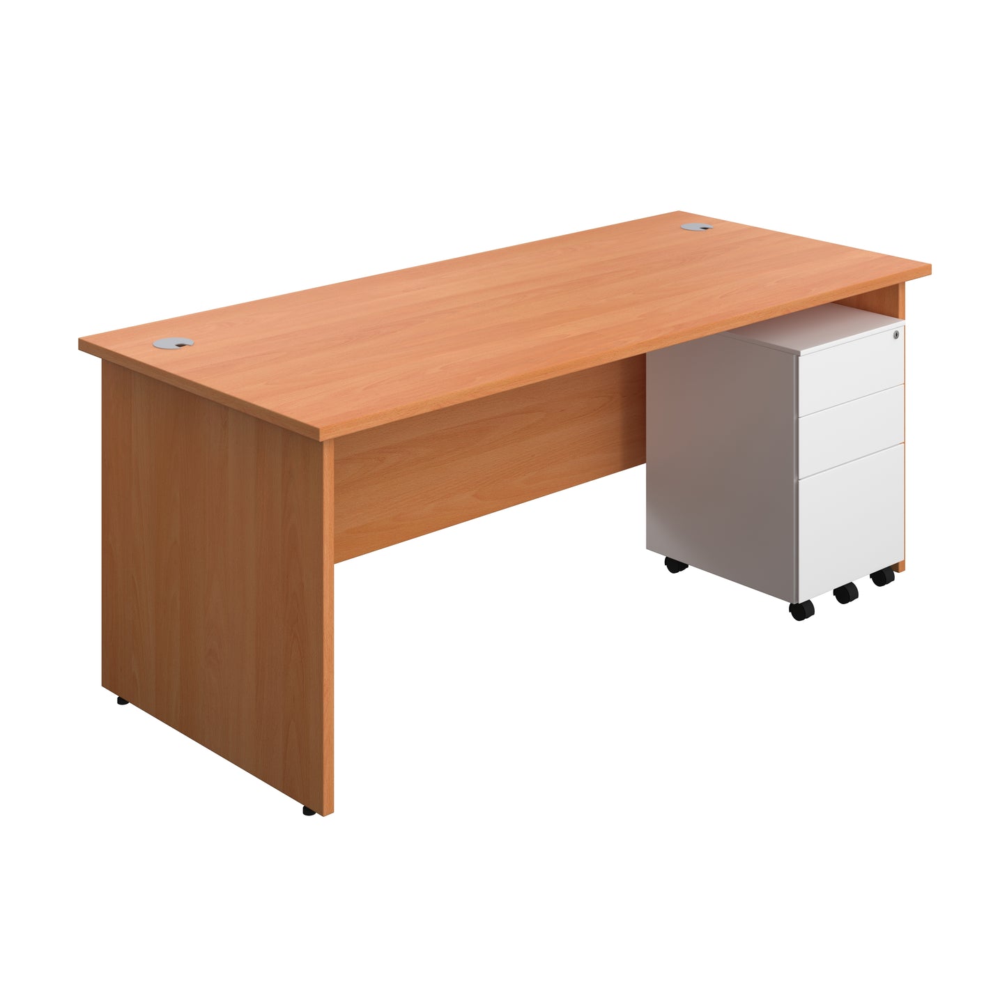 Aztec|Panel|Rectangular Desk with 3 Drawer White Steel Pedestal|1800x800|Beech