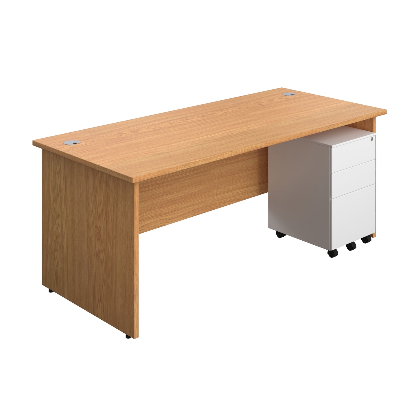 Aztec|Panel|Rectangular Desk with 3 Drawer White Steel Pedestal|1800x800|Nova Oak