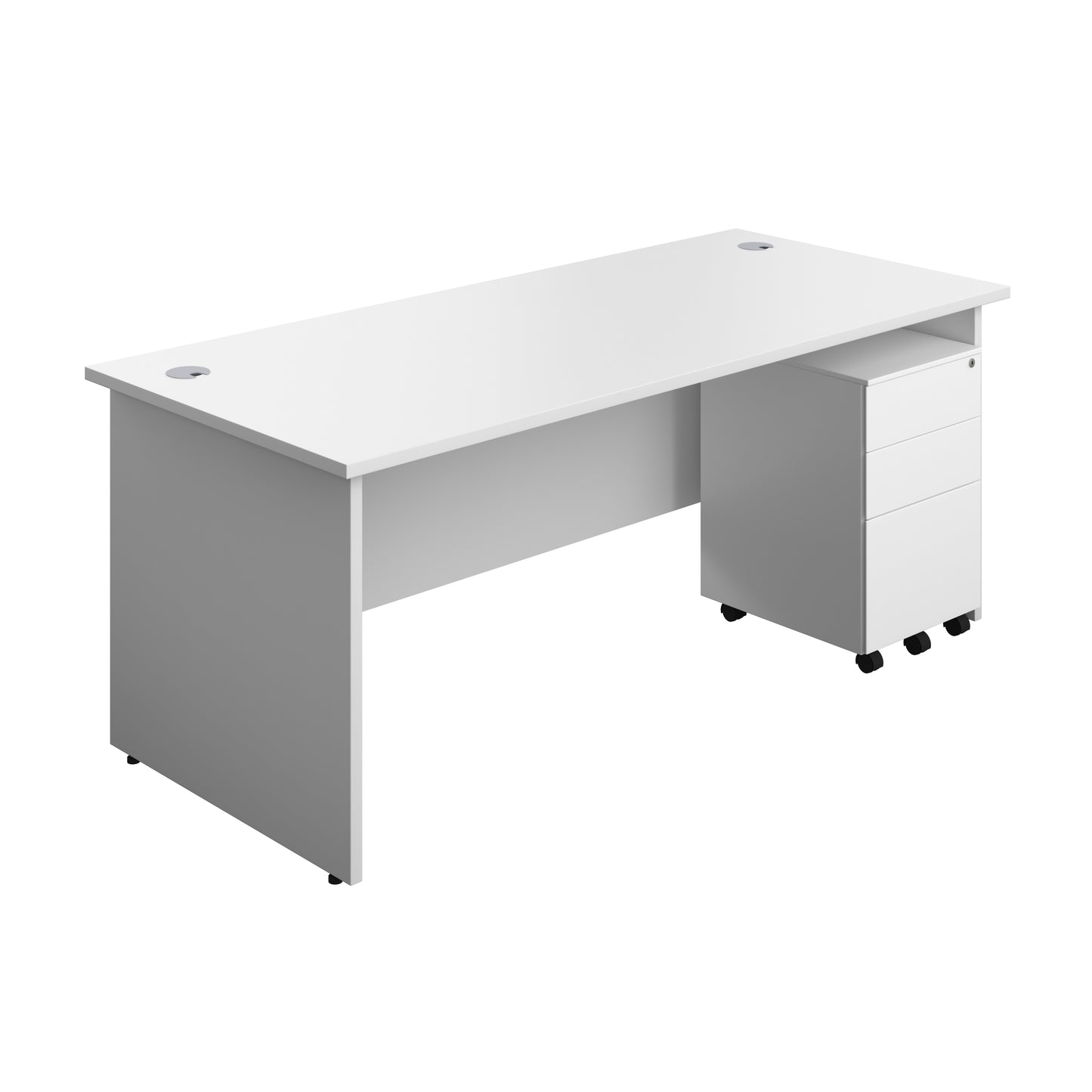 Aztec|Panel|Rectangular Desk with 3 Drawer Steel Pedestal|1800x800|White