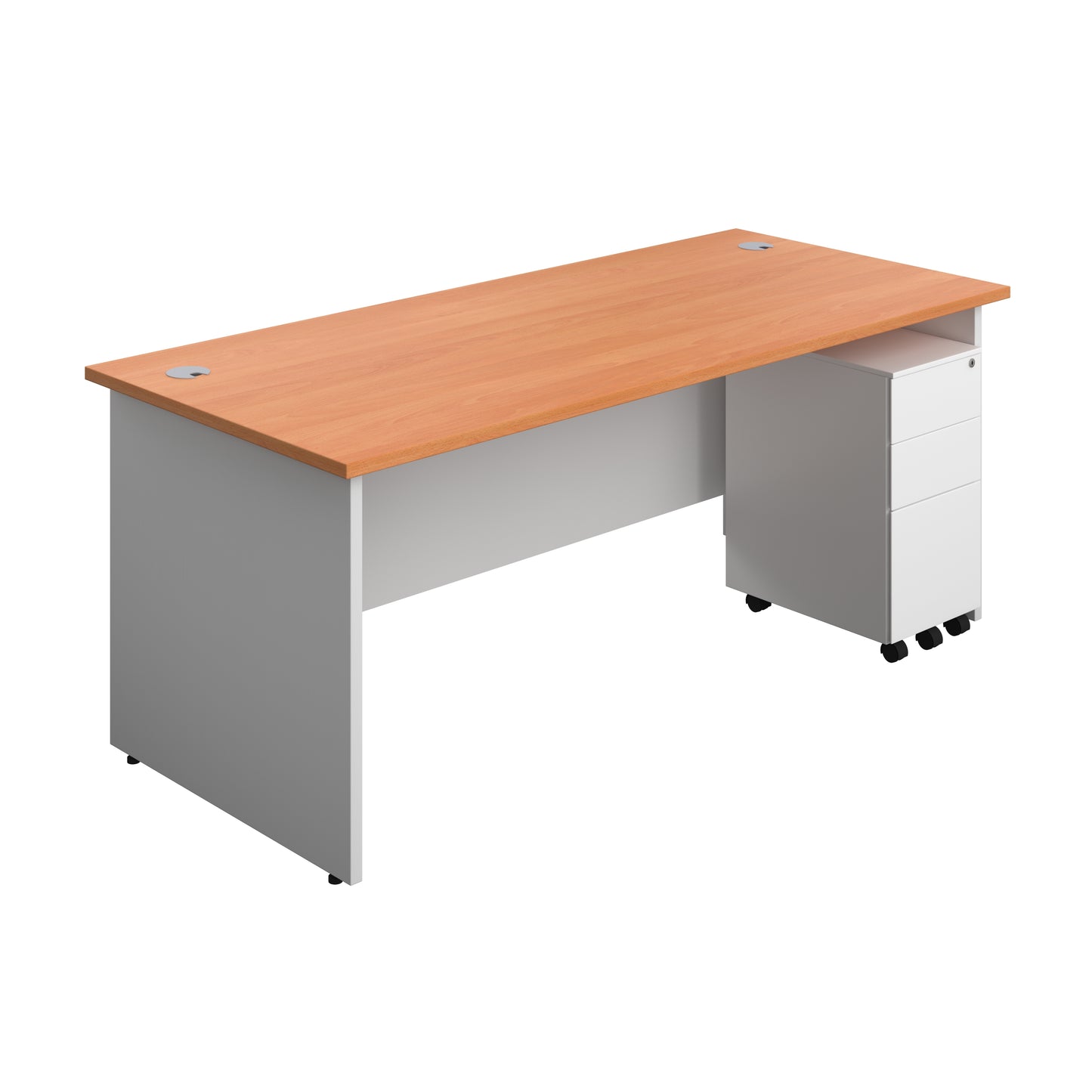 Aztec|Panel|Rectangular Desk with 3 Drawer Slimline Steel Pedestal|1800x800|Beech-White