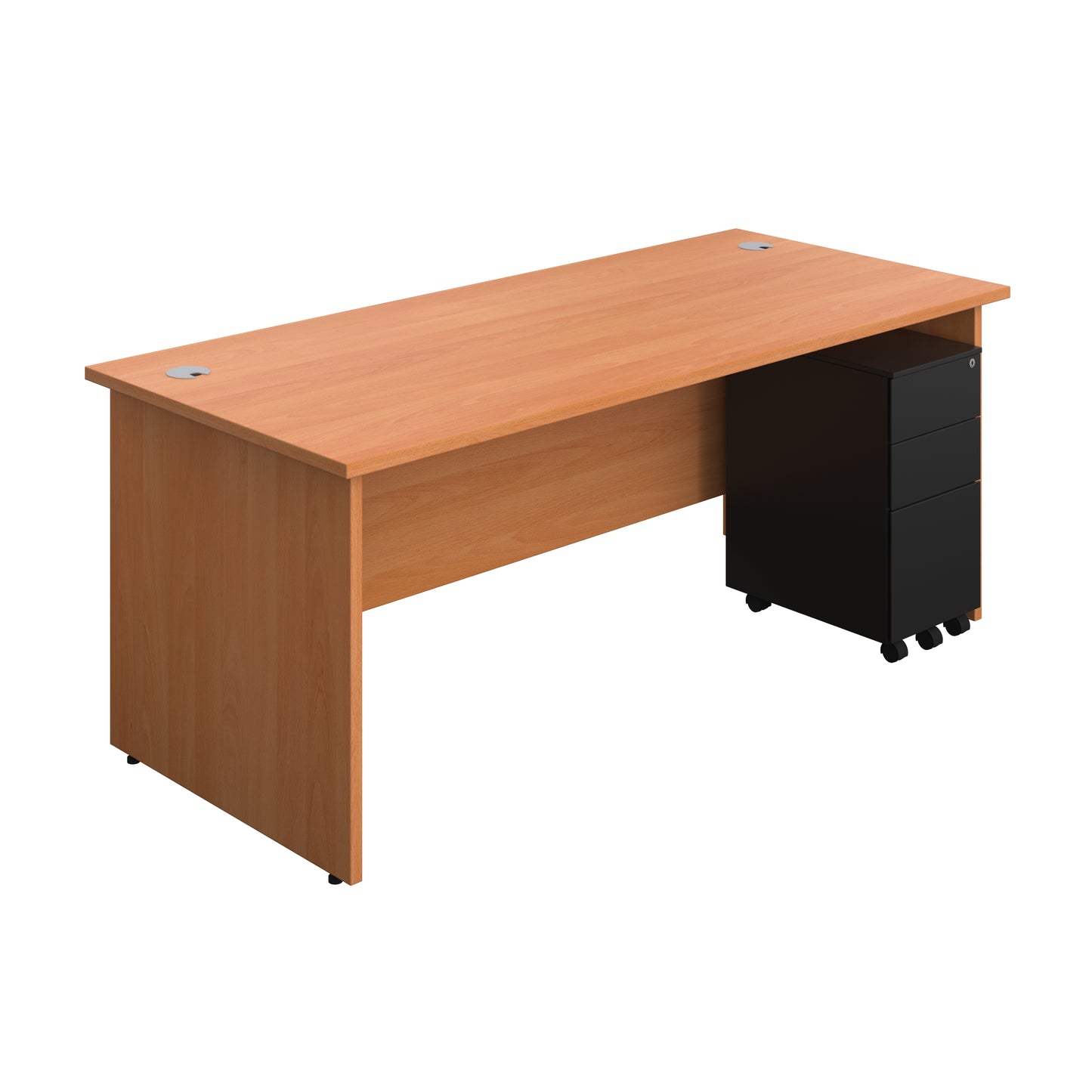 Aztec|Panel|Rectangular Desk with 3 Drawer Black Slimline Steel Pedestal|1800x800|Beech