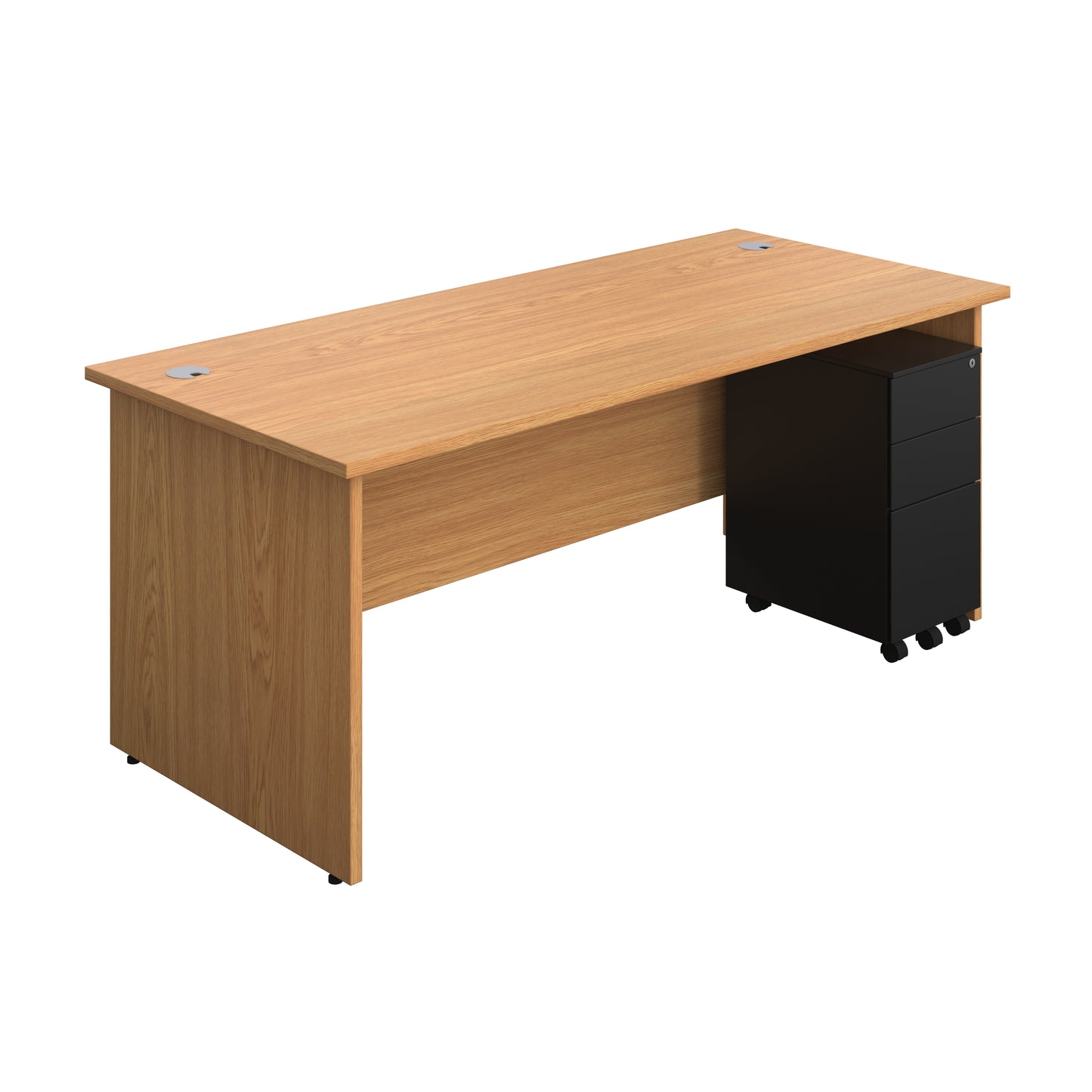 Aztec|Panel|Rectangular Desk with 3 Drawer Black Slimline Steel Pedestal|1800x800|Nova Oak